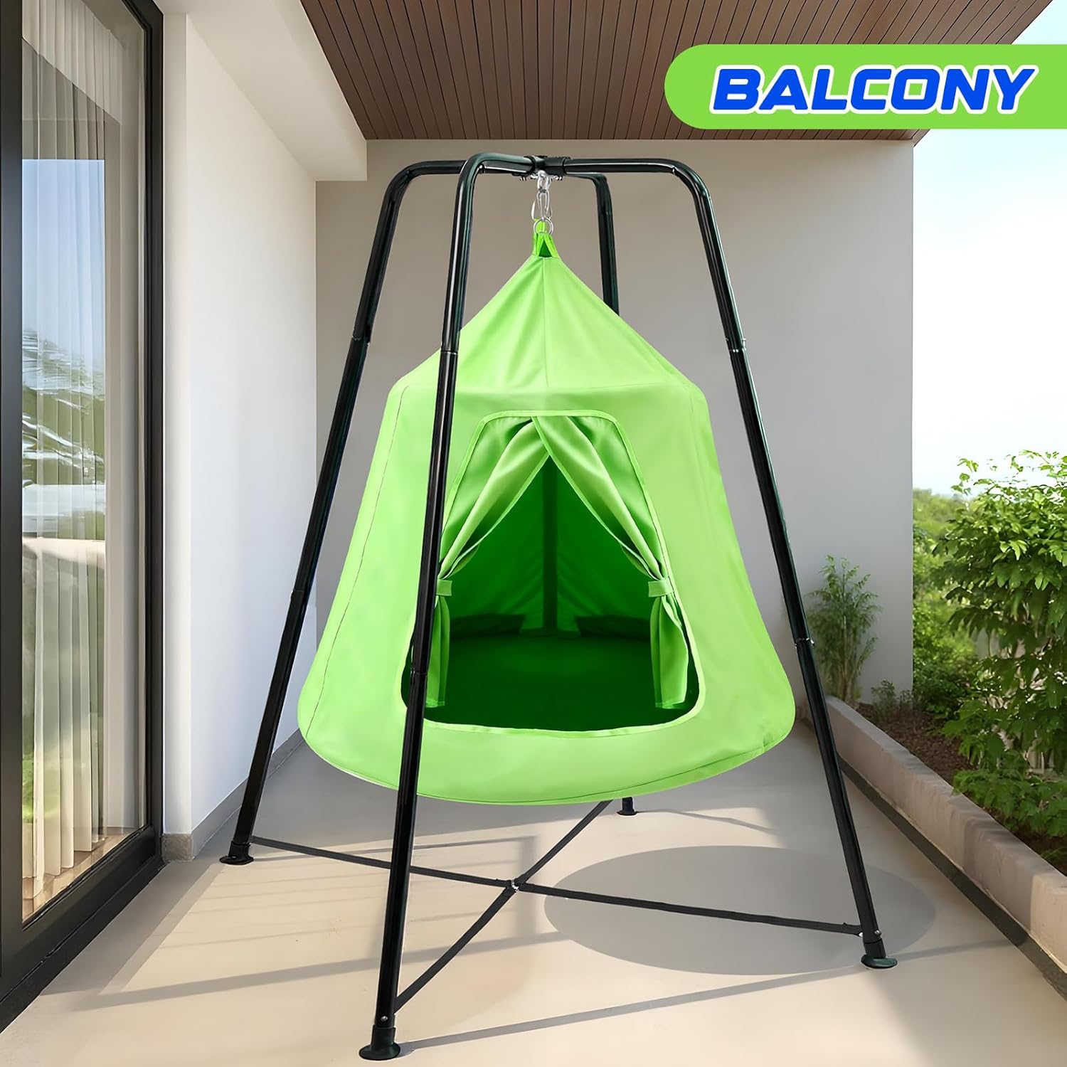 X-Shaped Swing Stand Frame with Tent Sensory Swing for Kids Adults Indoor Outdoor Use 330 Lbs Capacity Detachable Heavy Duty Hanging Chair Hammock Nest Pod with Stand for Mutiple Kids