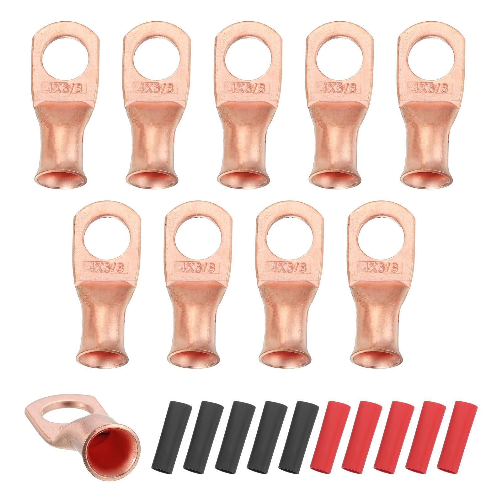 sourcing map 10pcs 4 AWG M10 Battery Lugs Ring Terminals, 3/8" 10mm Gold