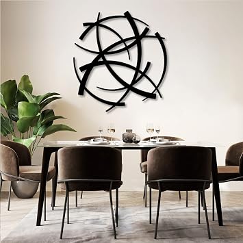 Yemwot Geometrical Metal Wall Decor, Geometrical Metal Wall Art Decor, Modern Art, Abstract Geometric Sign, Line Sign, Living Room, Bedroom, Office Hangings Black, 27"x 29"| 70x76cm