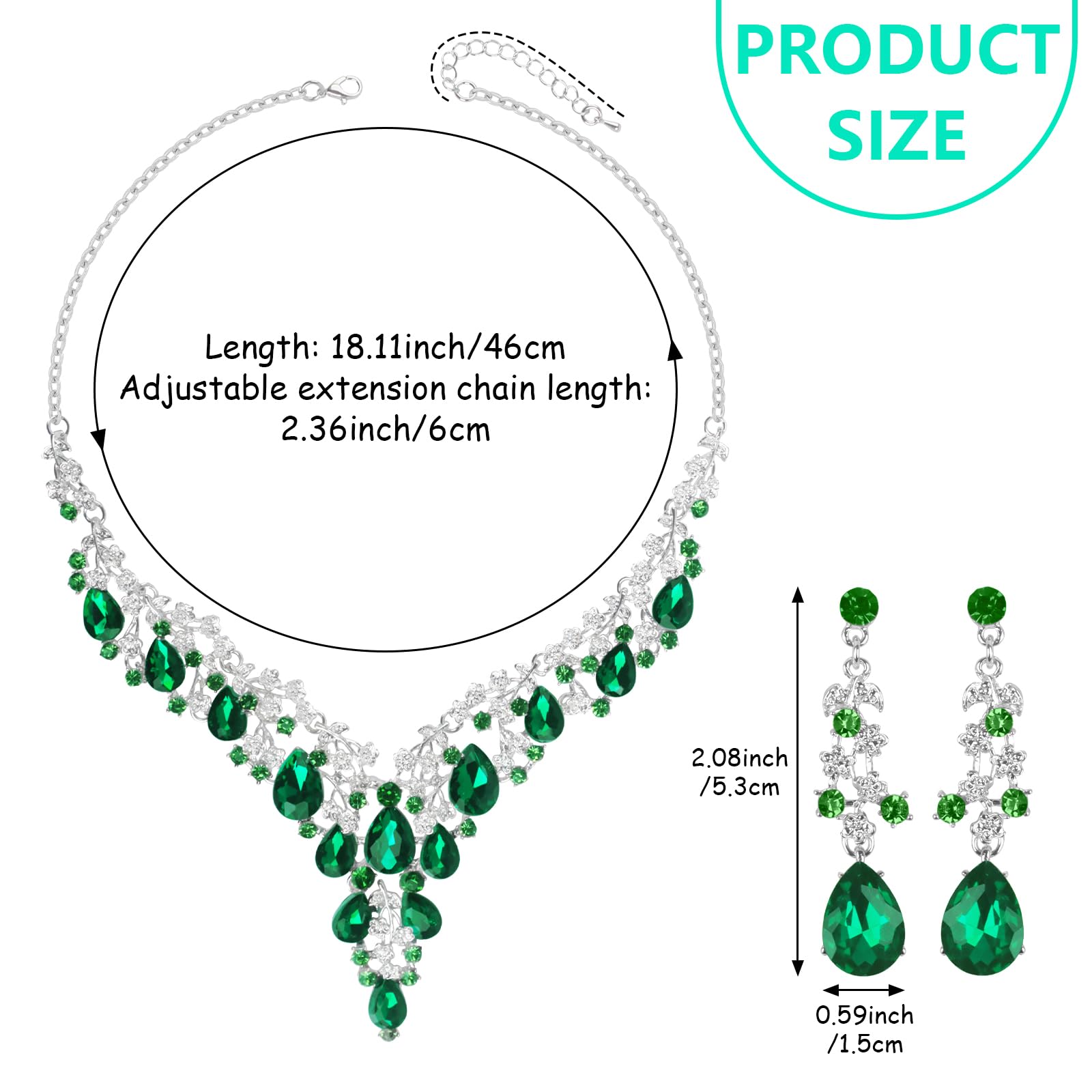 Teardrop Cluster - Set di 2 gioielli da donna, con cristalli e orecchini di strass, per matrimoni, balli