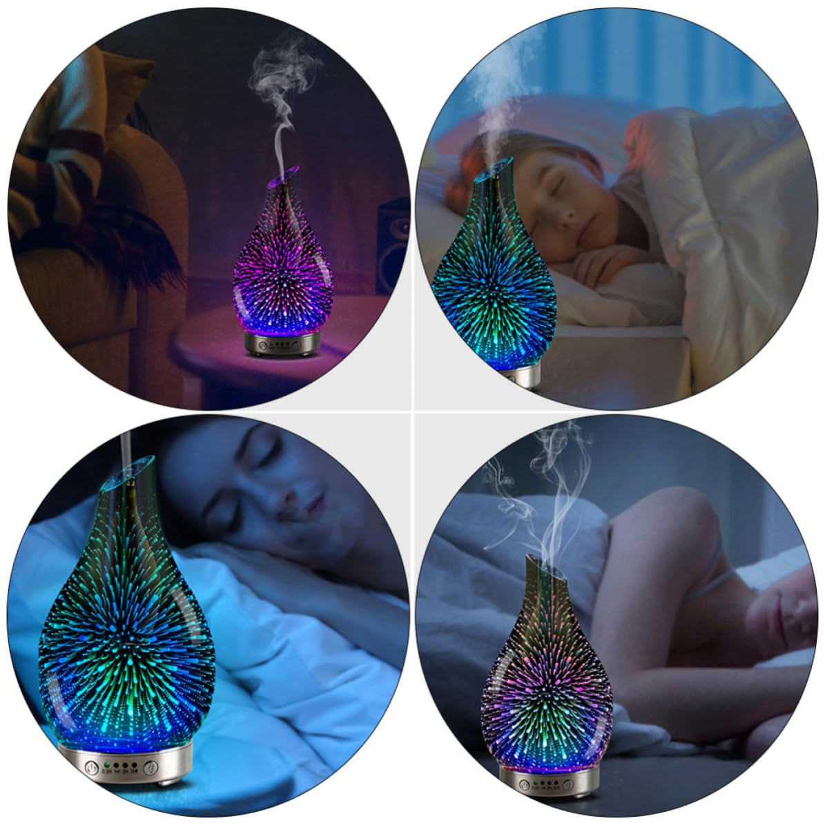 Diffuseur D'huiles Essentielles Humidificateur Aromathérapie en Verre Pourpre, Changement de Couleur 7 Couleurs, Abs/PP, Capacité 1 L, pour Bureaux et Centres de Réception