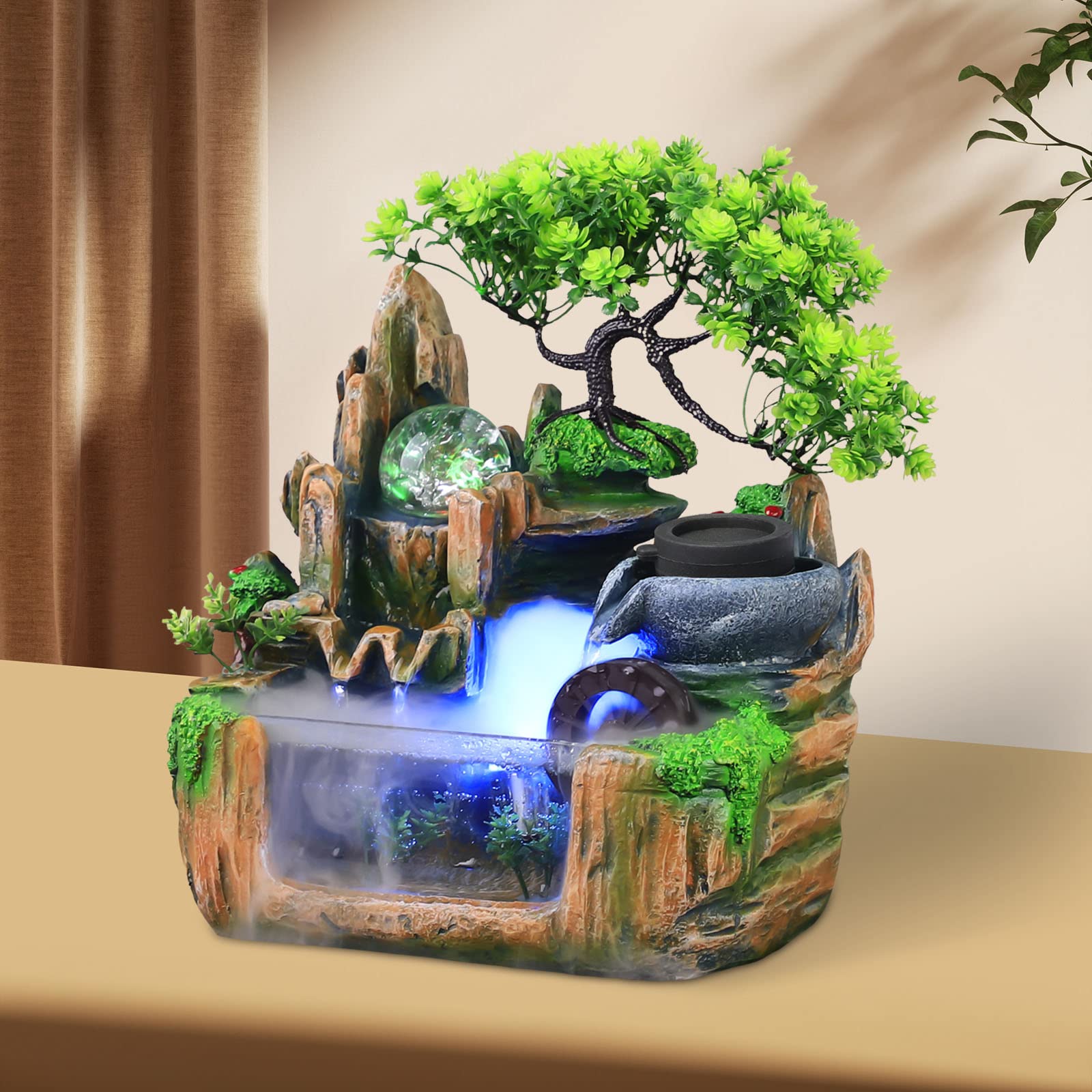 Fontaine d'intérieur avec éclairage LED - Fontaine pour le salon, la chambre à coucher, le bureau, la salle de méditation