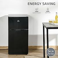 Vista 9 de HOMCOM - Mini refrigerador de 3.2 pies cúbicos con congelador; refrigerador compacto de doble puerta con termostato ajustable, estante y puerta