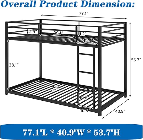 Miniatura 2 de Litera de metal literas de metal individual sobre individual para niños literas de perfil bajo con escalera para niñas y niños no necesita somier