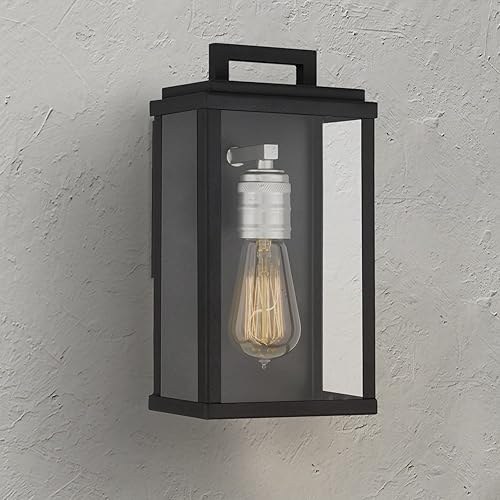 Eva - Farol exterior de pared con pantalla de cristal transparente, acabado negro mate, resistente a la intemperie para entrada, puerta, pasillo,