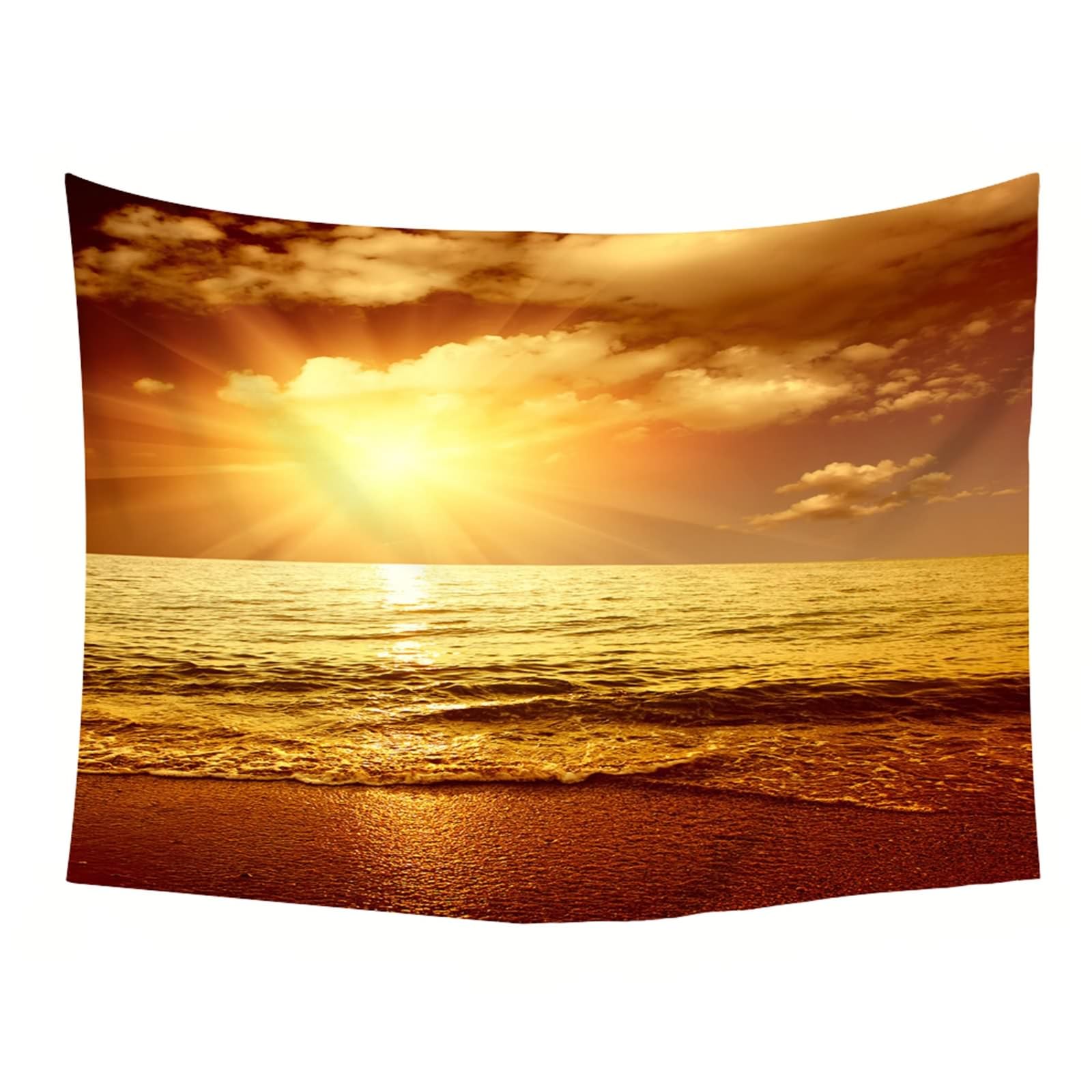 Tapiz para colgar en la pared, playa, 240 x 220 cm, diseño de amanecer, para dormitorio, salón, color amarillo