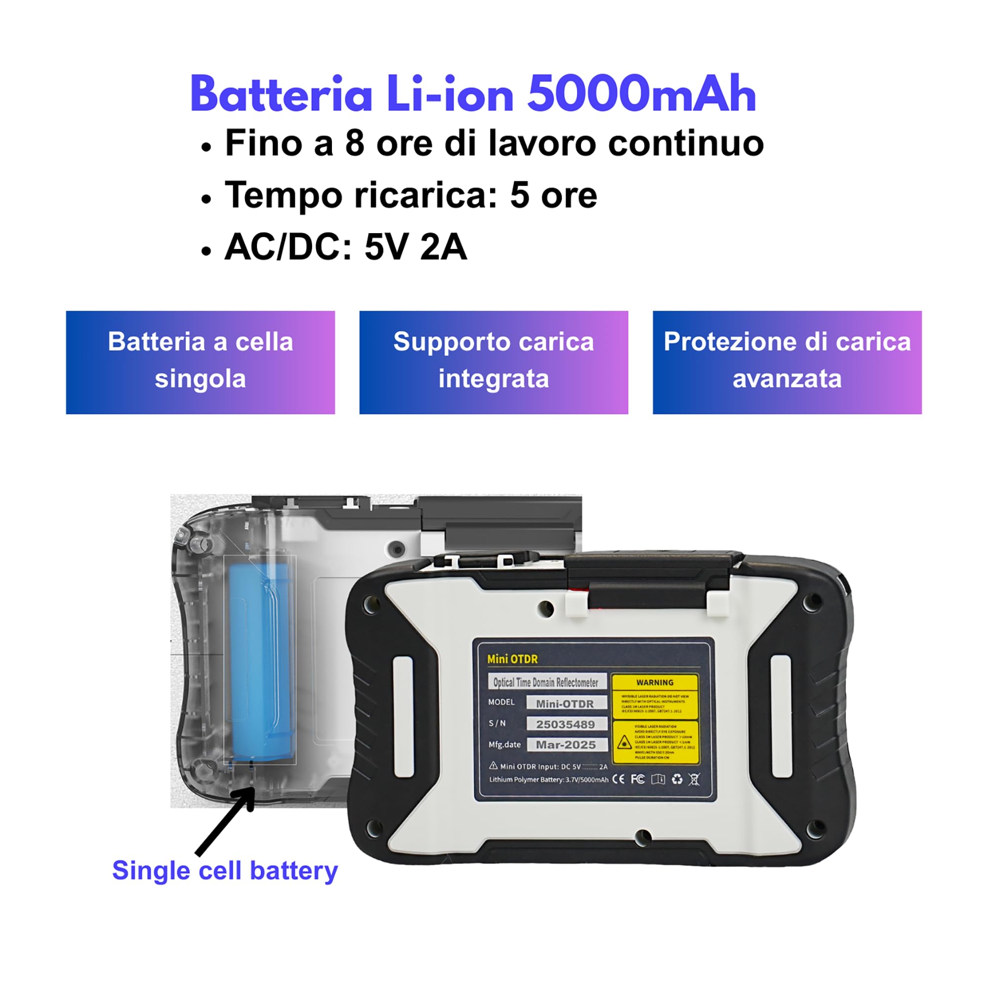 NK4300D OTDR portatile per fibra ottica monomodale 1310/1550nm 26/24dB con schermo touch 4,3 pollici - Mini OTDR con VFL, OPM, OLS, Event Map, RJ45 e batteria ad alta capacità (FC/UPC)