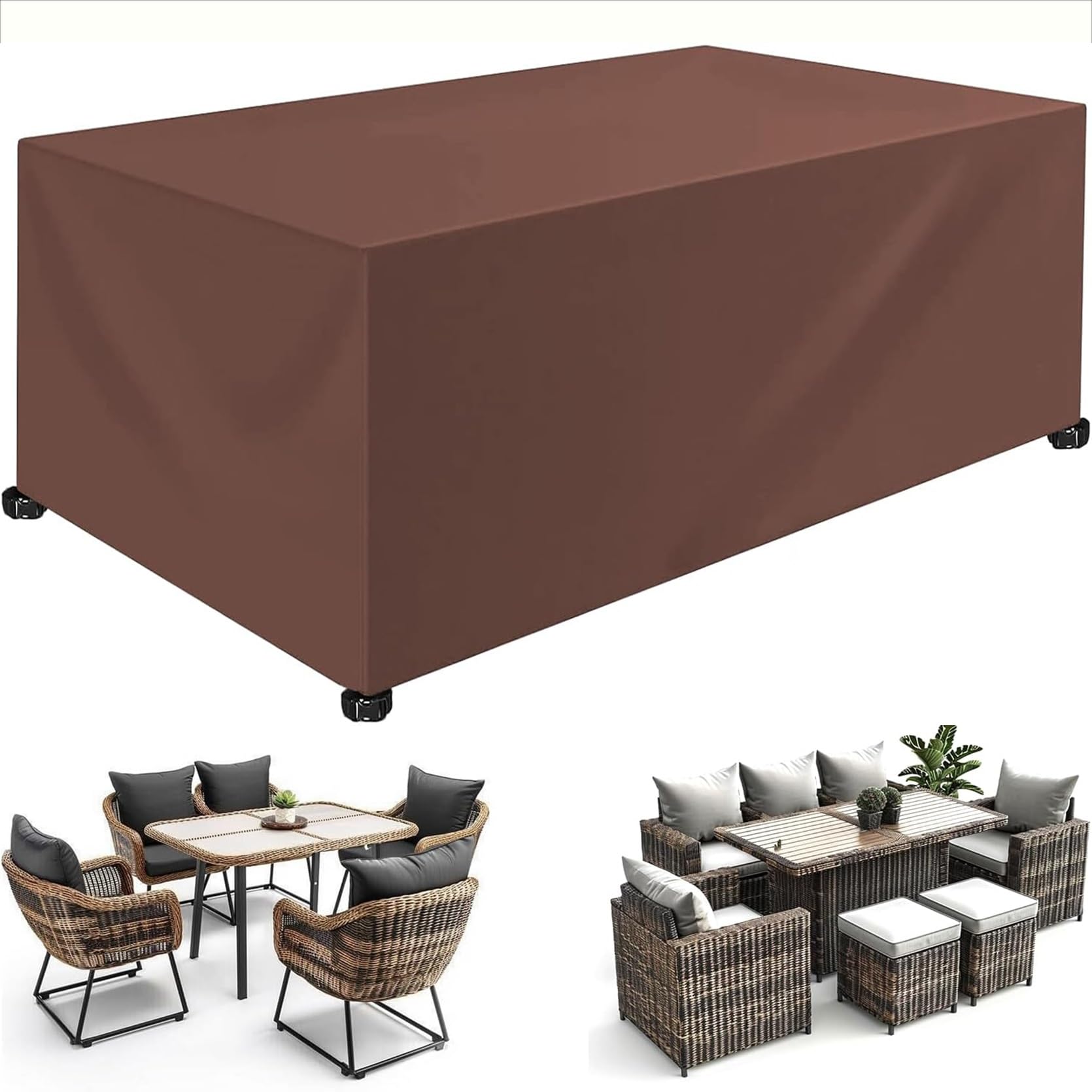 Copertura Protettive per Mobili da Giardino 220 x 340 x 220 cm Impermeabile Resistenza Ai Raggi UV Antivento, Copritavolo Tavolo da Esterno, per Sedie, Divani, Tavoli, Marrone