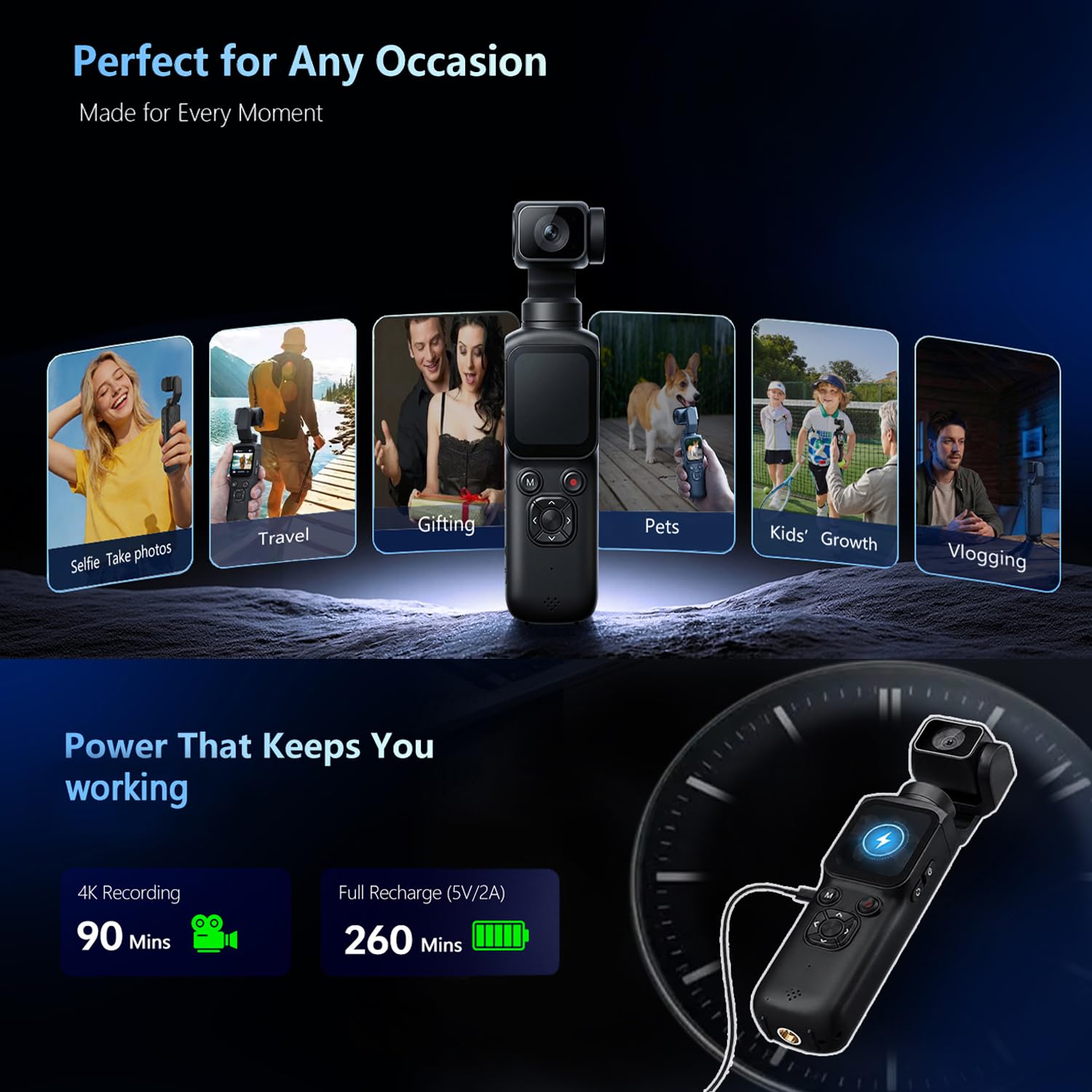 Fotocamera 4K Vlogging con obiettivo rotante a 330° e tracciamento facciale, fotocamera digitale tascabile portatile per YouTube TikTok con WiFi, include scheda da 16 GB, treppiede e borsa per