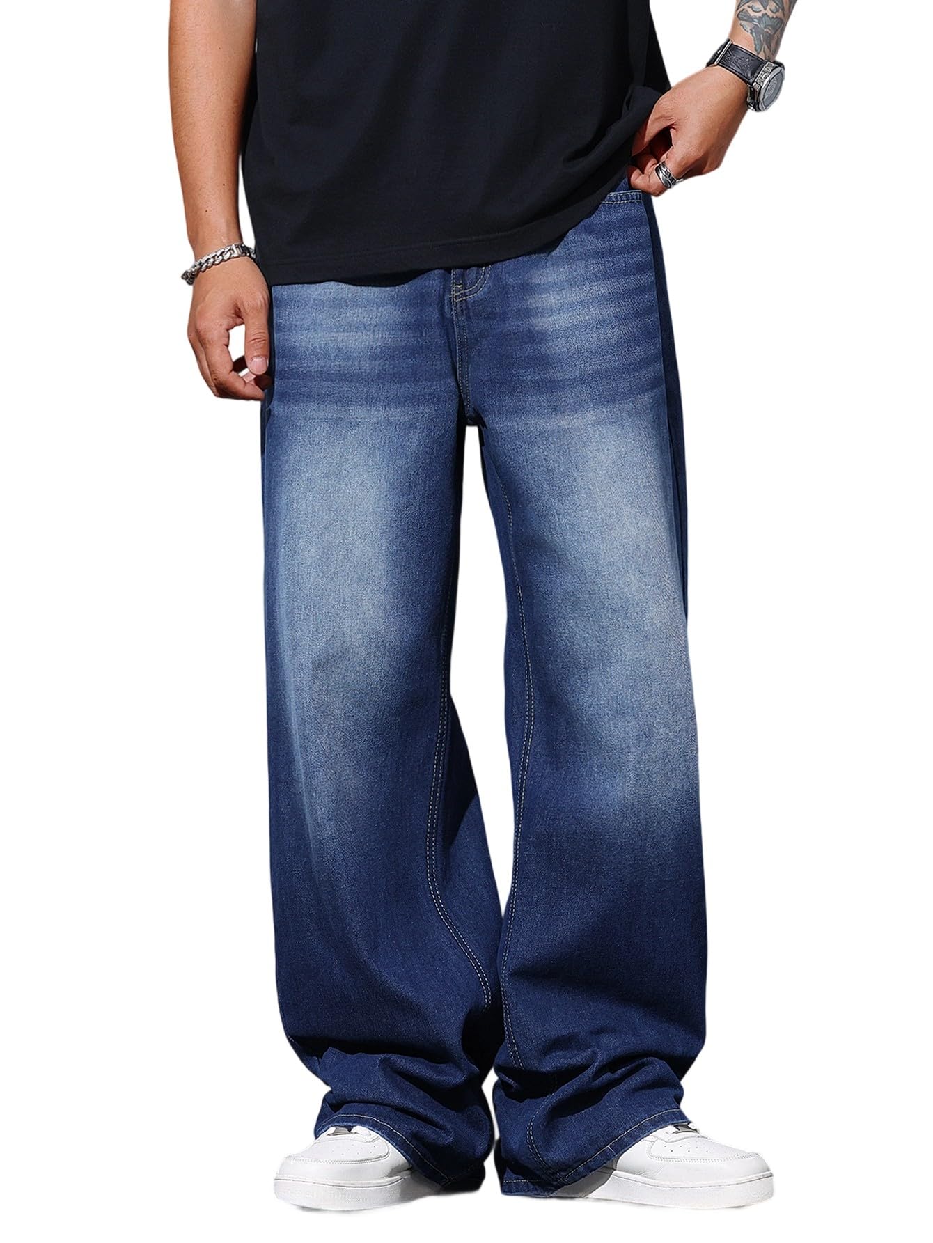 Mens Wide Leg Baggy Jeans Y2k Casual Fashion Loose Denim Pants Work Office Streetwear