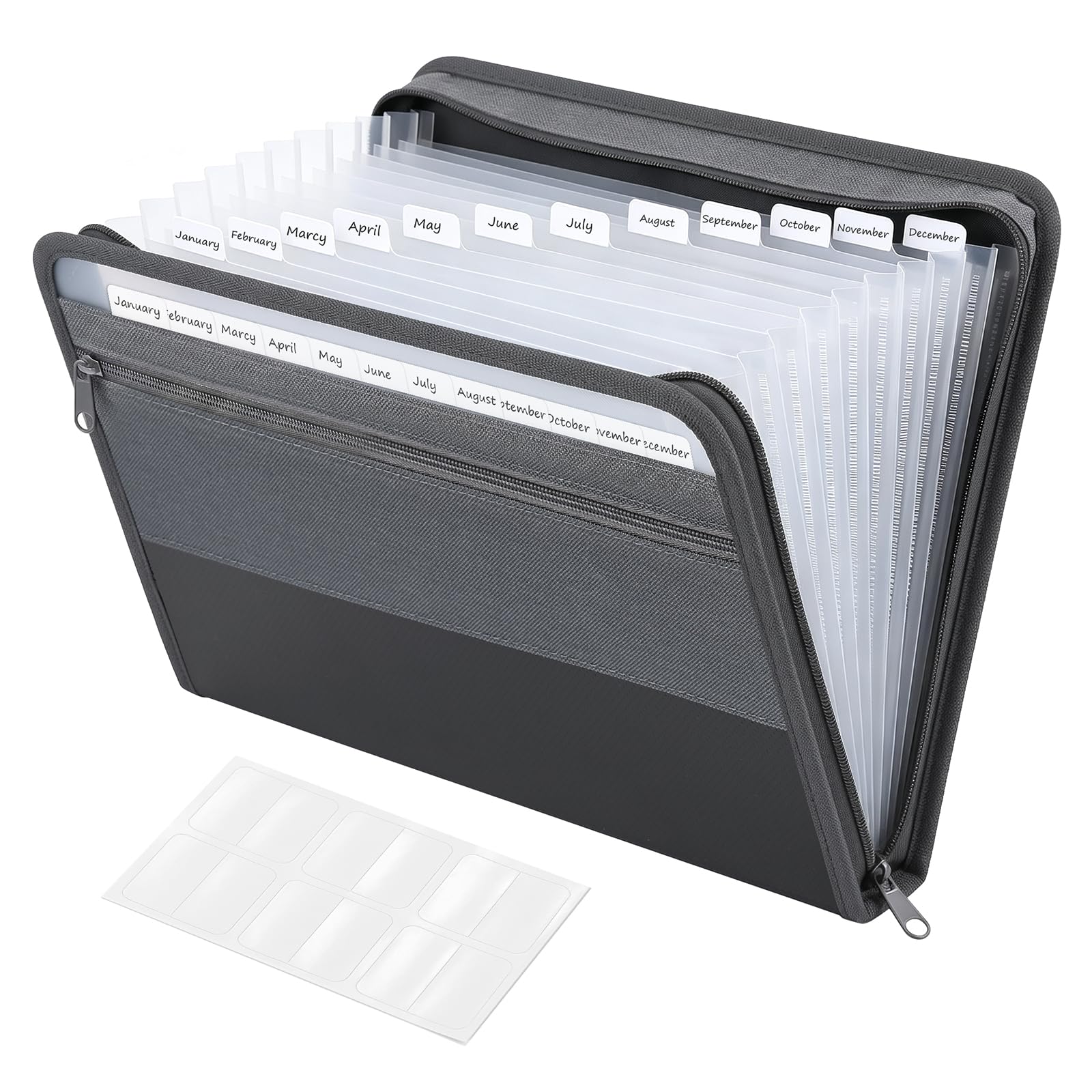 13 Pockets Portable File Organiser, A4 Accordion Document Organiser with Zipper Closure, Tabs, Sticky Labels & Extra Front Pocket for Home Office Travel