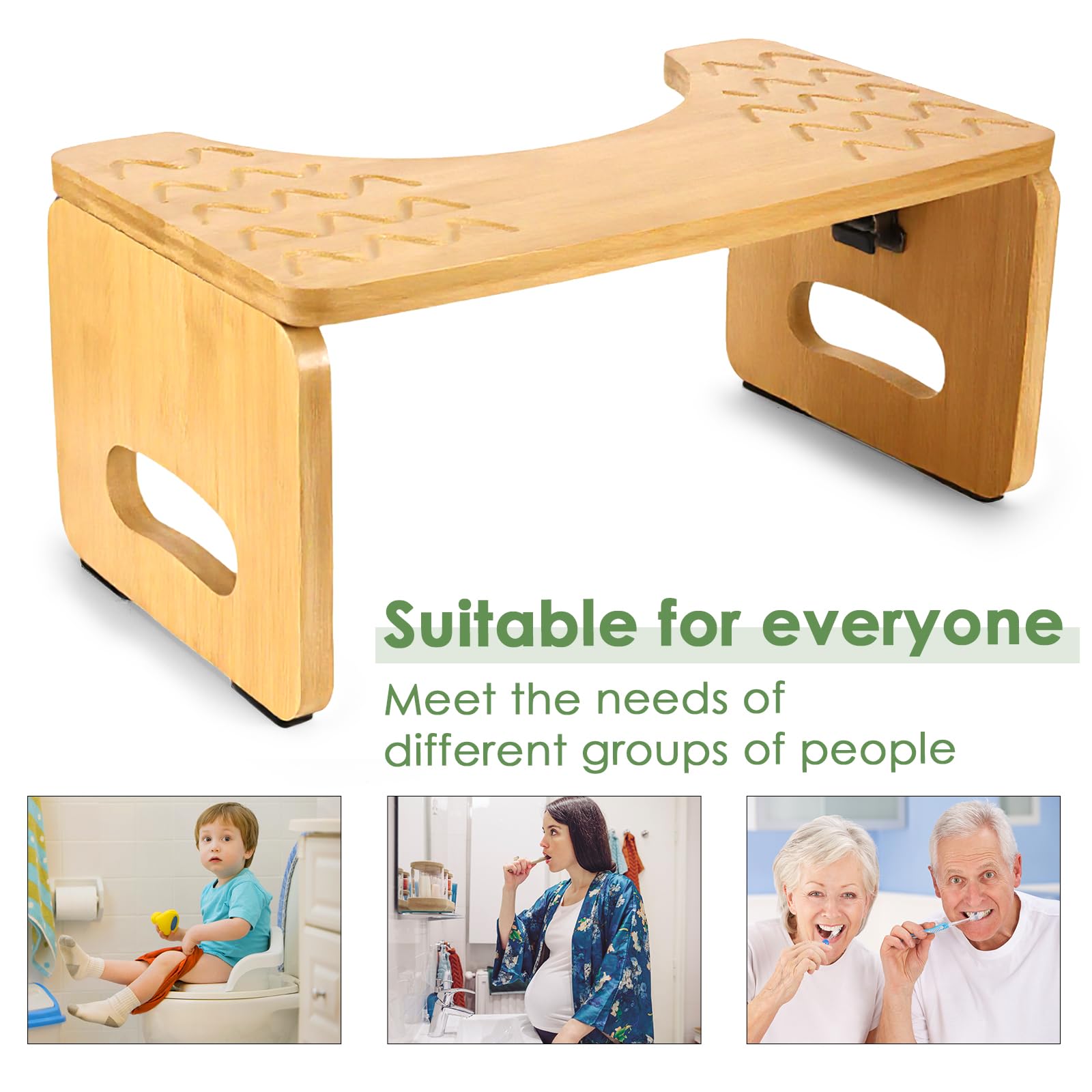 Sgabello WC in bambù, sgabello da 8,5 pollici, per adulti, ergonomico, per adulti e bambini, in legno originale