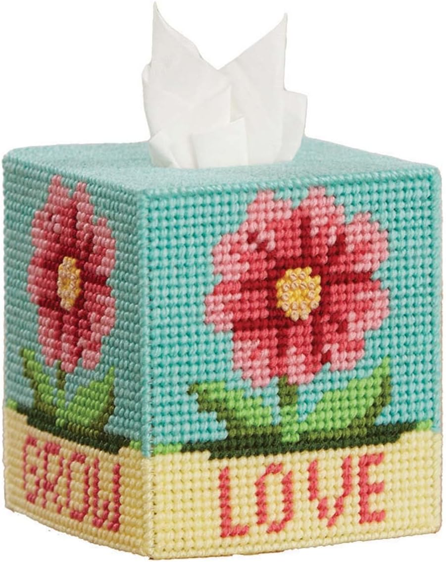 Herrschners Bloom Love Tissue Box Plastic Canvas Kit