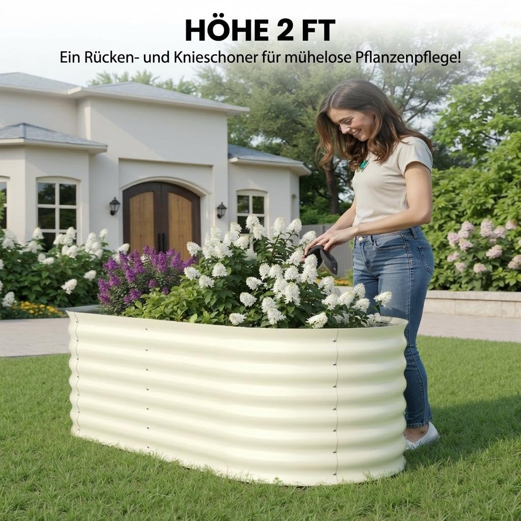 2er Set Verzinkte Stahl Hochbeete 120x60x60cm – Robustes Metall Hochbeet für Gemüse, Kräuter & Blumen – Rostbeständig, Ergonomische Höhe, Einfache Montage – Pflanzbeet Garten Outdoor, Beige