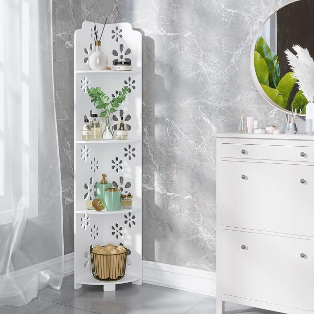 Dripex Corner Shelves Storage Bookcase Standing Shelf Units for Bathroom, Living Room, Bedroom, Kitchen, Balcony (4 Tier Flower)