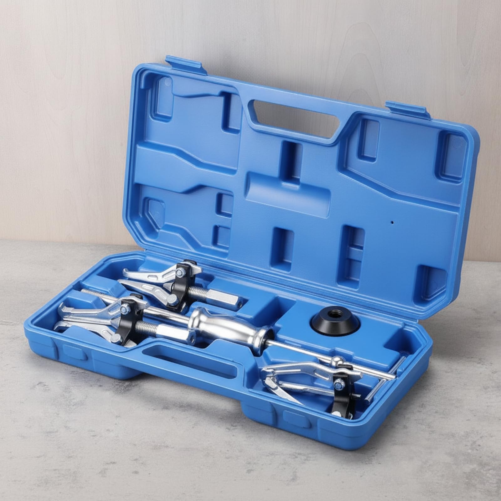 Kit Extracteur Roulement 5 Pièces en Acier Carbone Poignée Coulissante Bagues Adaptatrices pour Travaux Maintenance Automobile Atelier Mécanique, Bleu