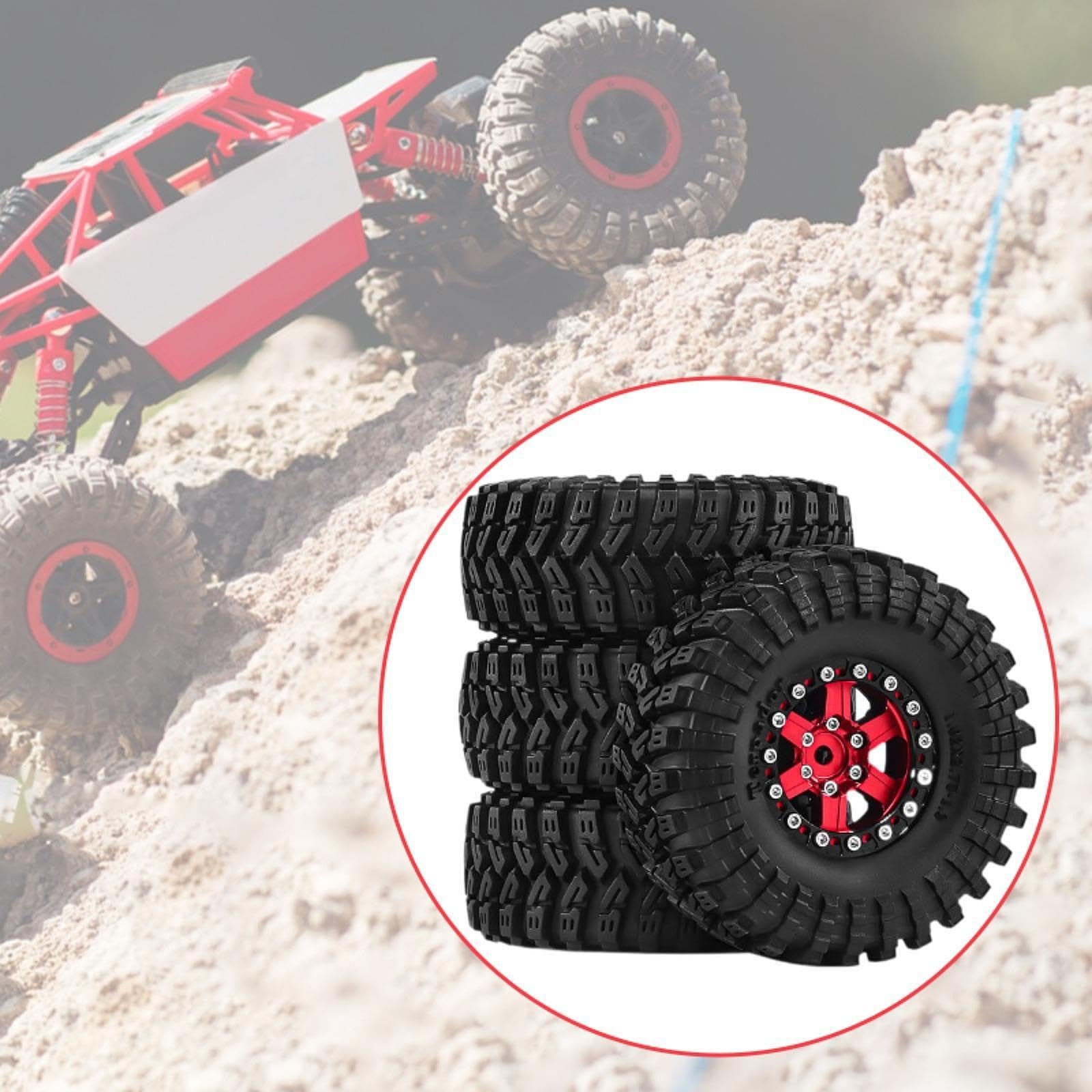 4 Pezzi Ruote Auto Giocattolo Pneumatici Parti Ricambio RC Resistenti in Alluminio Adatti per Modellismo Manutenzione Auto Radiocomandate, Rosso