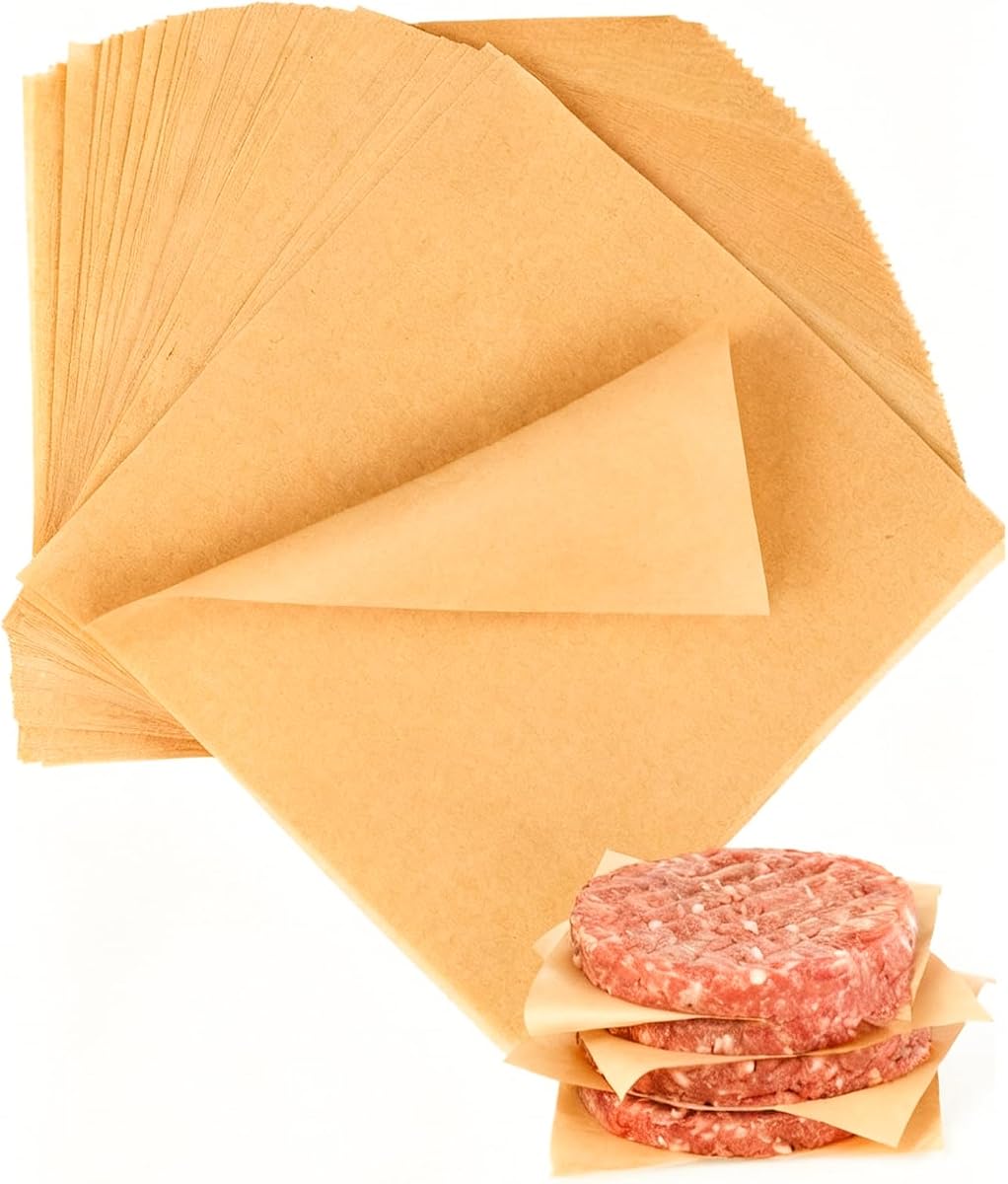 100 PCS Hamburger Patty Paper 6''x6'' Non-Stick Parchment Paper Squares Sheets Wax Paper Squares for Patty Seperate, Burger Press, Cookies, Microwave, Oven, Freezer