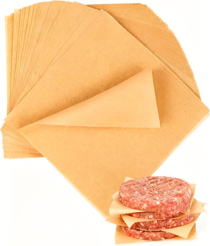 100 PCS Hamburger Patty Paper 6''x6'' Non-Stick Parchment Paper Squares Sheets Wax Paper Squares for Patty Seperate, Burger Press, Cookies, Microwave, Oven, Freezer