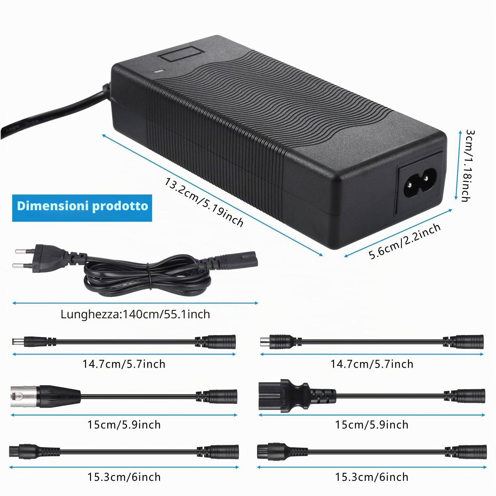 JIZZU Caricatore Monopattino Elettrico, 42V 2A AC Adattatore Hoverboard, Caricatore di Alimentazione Universale con 6 Connettori per Scooter Elettrici, Scooter per Equilibrio, Drifting Board