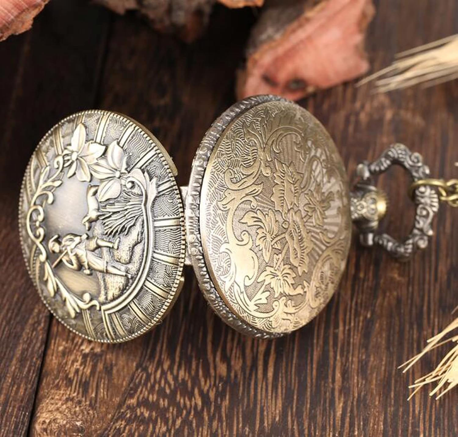Reloj de Bolsillo de Cuarzo con diseño de Cazador Retro Steampunk, Collar con Colgante de Bronce