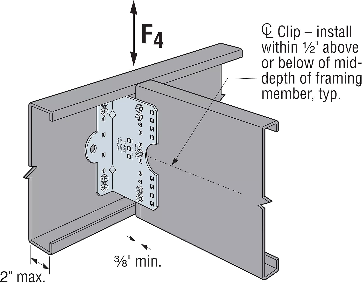 Simpson Strong-Tie SSC6.25-R30 SSC 6-1/4 in. 14-Gauge Galvanized Steel-Stud Clip (30-Qty)