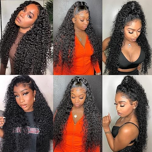 Miniatura 6 de Pelucas de encaje frontal 360 de cabello humano ondulado profundo con encaje completo, predepilado, 22 pulgadas, mojado y ondulado, con cabello de