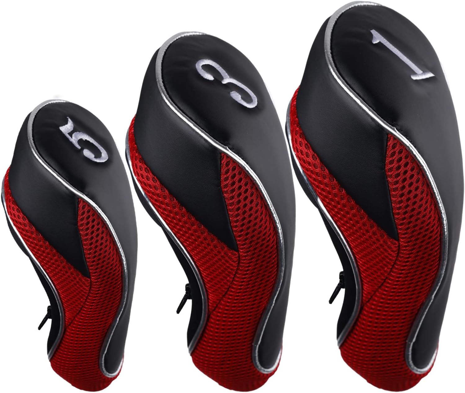 Andux Golf 460cc Driver Fairway Wood Club Head Covers with Zipper Closure Set of 3