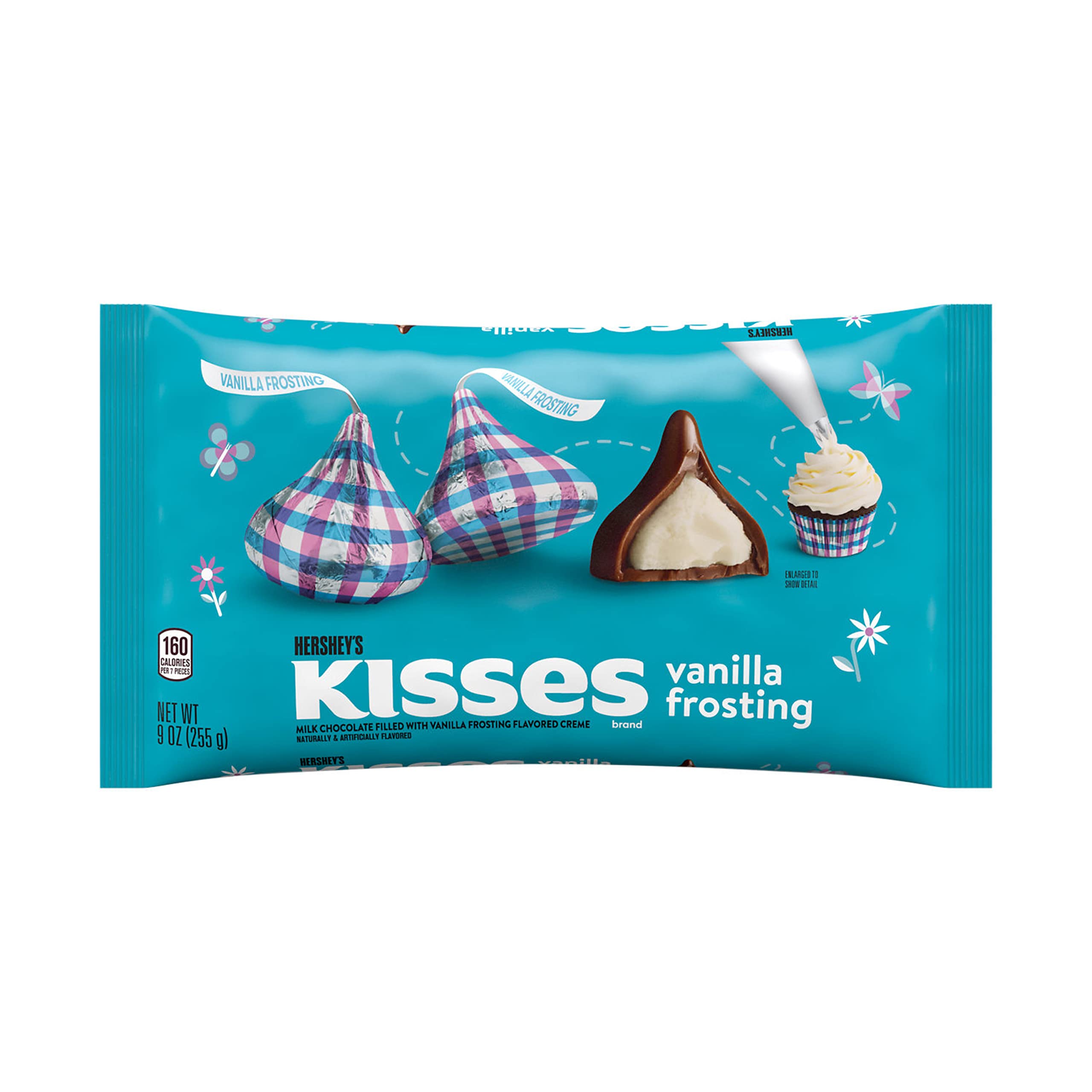 HERSHEY'S KISSES Milk Chocolate Vanilla Frosting Flavored, Easter Candy Bag, 9 oz