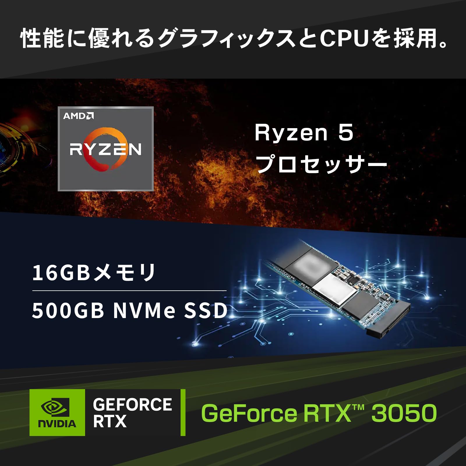 ゲーミングPC】RTX3050/Ryzen5 4500/16GBメモリ