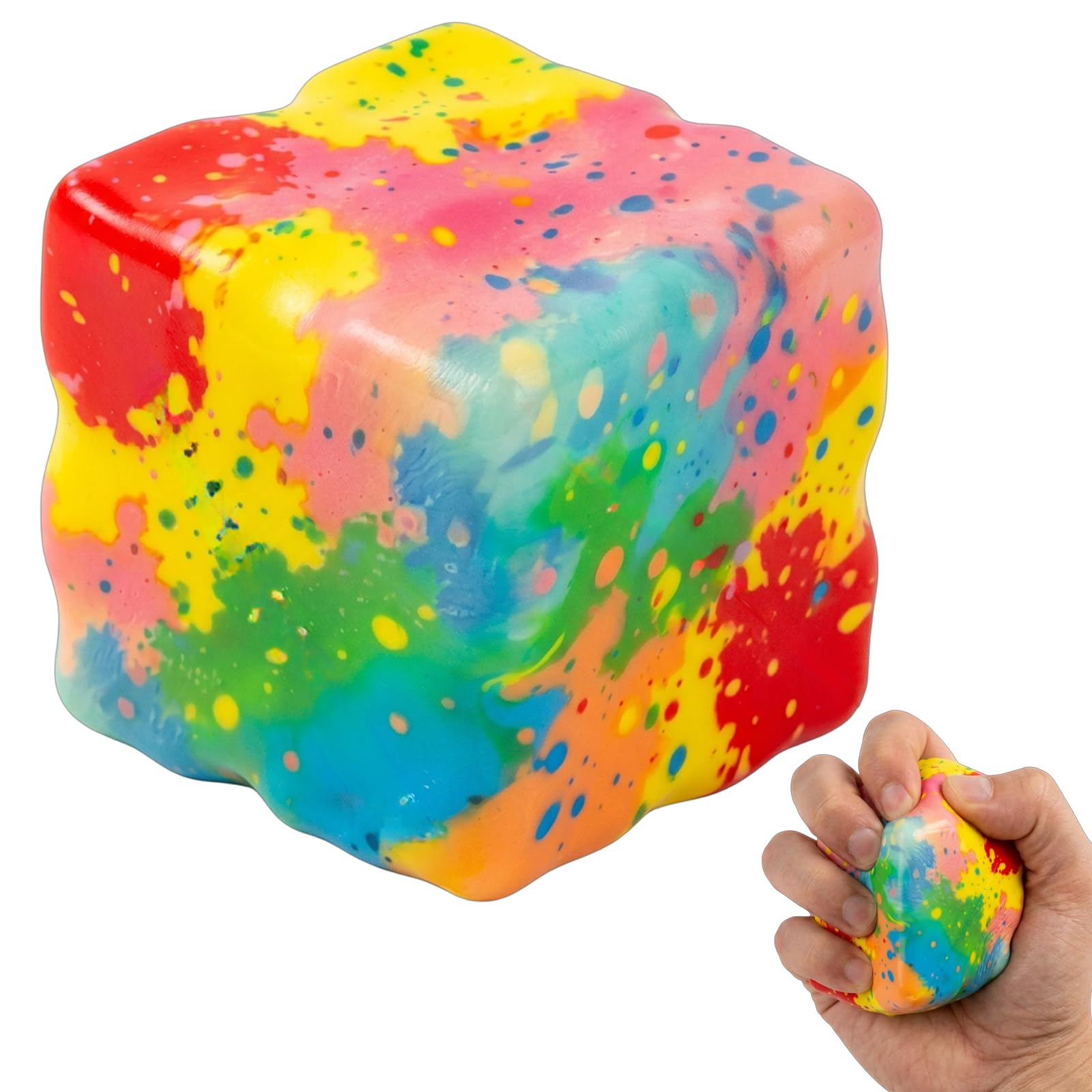 Cube Squishy, Slow Rising Squishy Cube, Stress Relief and Focus Tool for Adults, Office Workers, Students, Sensory Decoration for Youth, 8 cm Rainbow Colored Design