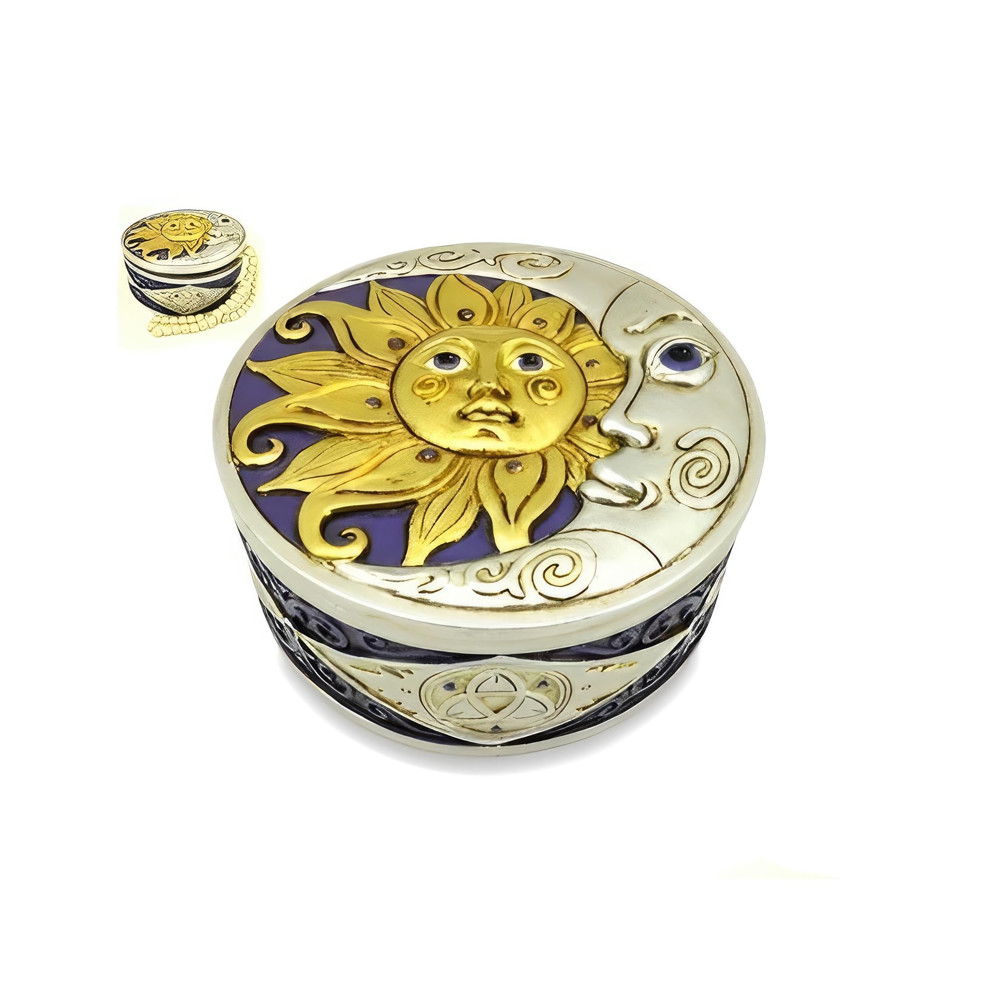 ICE ARMOR 4.75" W Silver Celestial Round Trinket Box Statue Sculpture Ornament Decoration Home/Room Decor Ideas for Housewarming, Holidays and Birthdays Great Collectible Addition