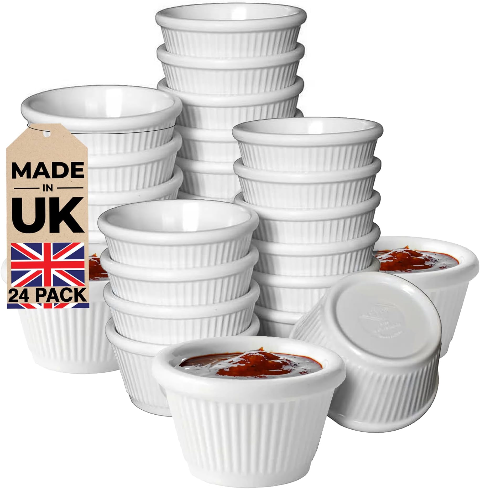 24 X White Fluted Melamine Ramekin, 1.5Oz