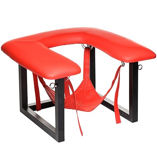 Master Series Face Rider Queening Chair โ BDSM Bondage Furniture with Durable Metal Frame, Removable Head Sling, Plush Padded Seat for Men, Women, & Couples. Easy to Clean, Red. 1 Piece.