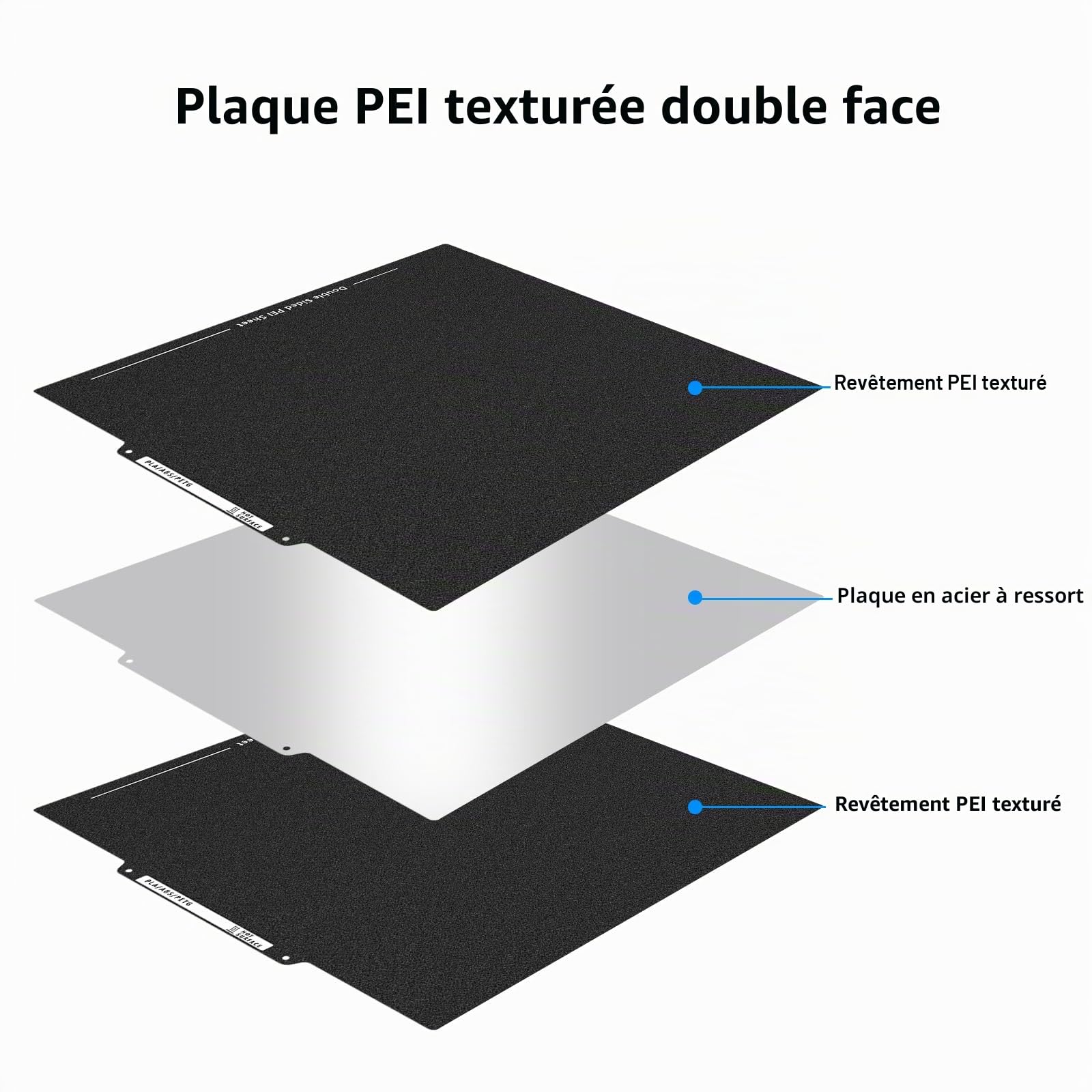 Neptune 4 Plus - Plaque de construction PEI double face - Imprimante 3D - Plateforme PEI texturée noire - Pour Elegoo Neptune 3 Plus, Kobra 2 Plus - 330 x 330 mm