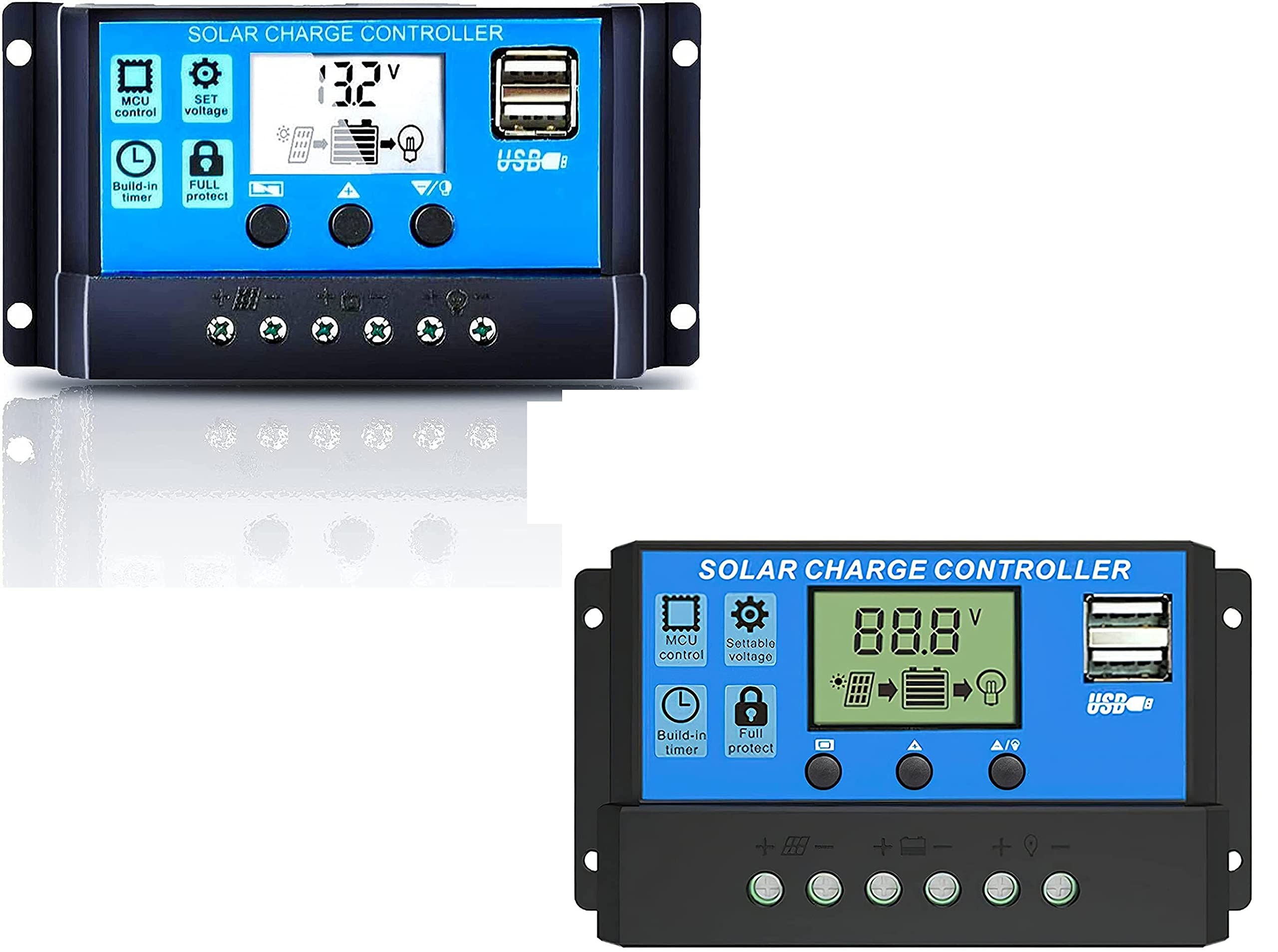 Techmahoday® 30A 12V/24V Solar Charge Controller/Solar Panel Controller/Intelligent Regulator with Dual USB Port 5V Light Timer Control LCD Display Solar Energy Controllers