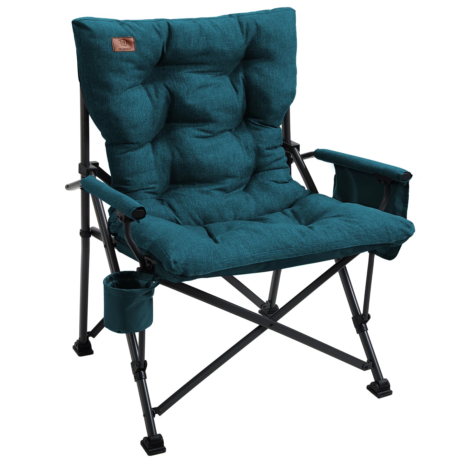 EVER ADVANCED Camping Chair for Adults Oversized 230KG, 6cm Padded Folding Chair for Heavy People with Side Pocket, Heavy Duty Extra Wide with Hard Armrest Foldable Garden Fishing Outdoor Green — image 1
