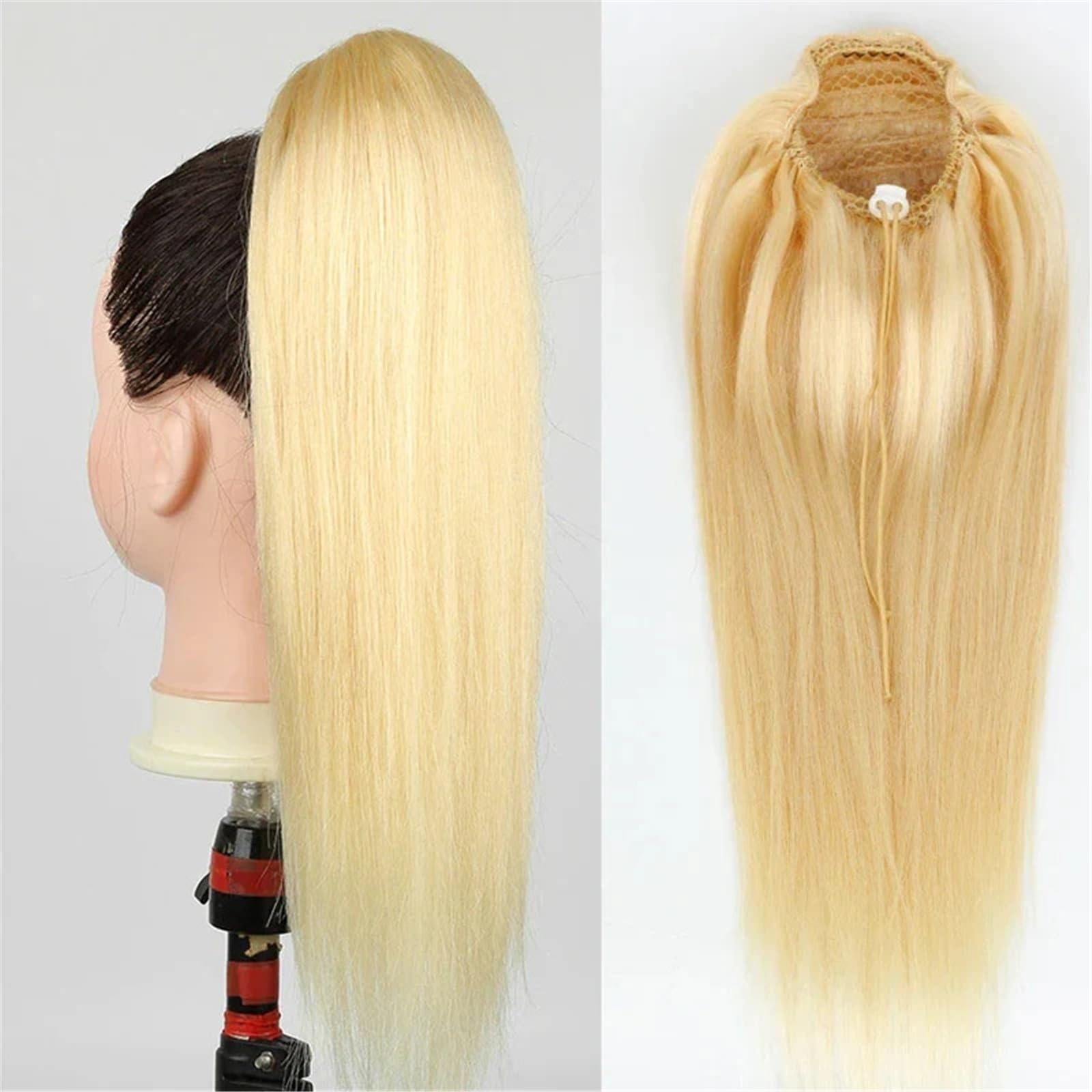 Natural Extensión de cola de caballo rubia con cordón, 100% cabello natural for mujer #613 Aspecto perfecto(16inches)