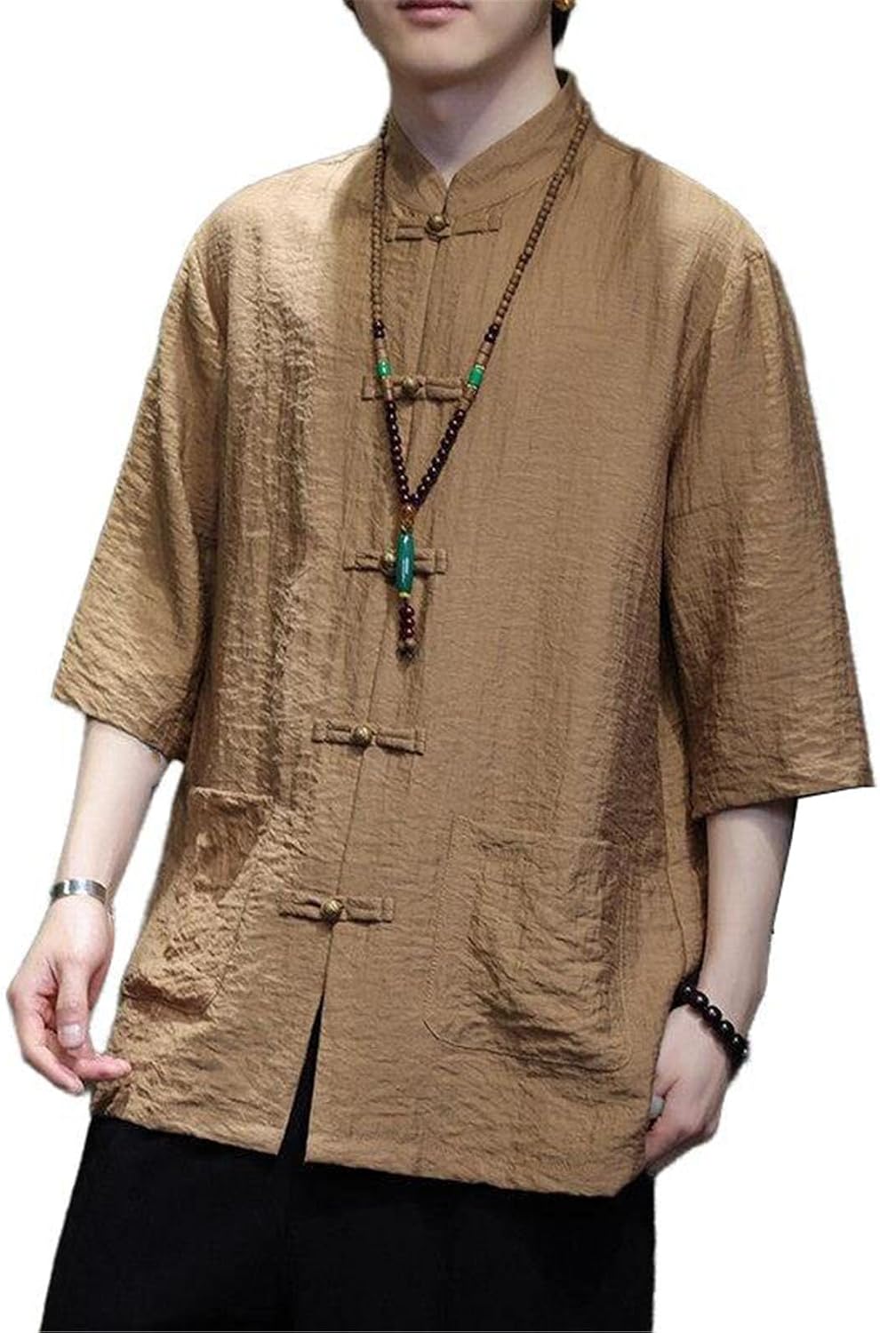 Men's Chinese Style Tang Suit Shirt, Spring Summer Short Sleeve Casual Top