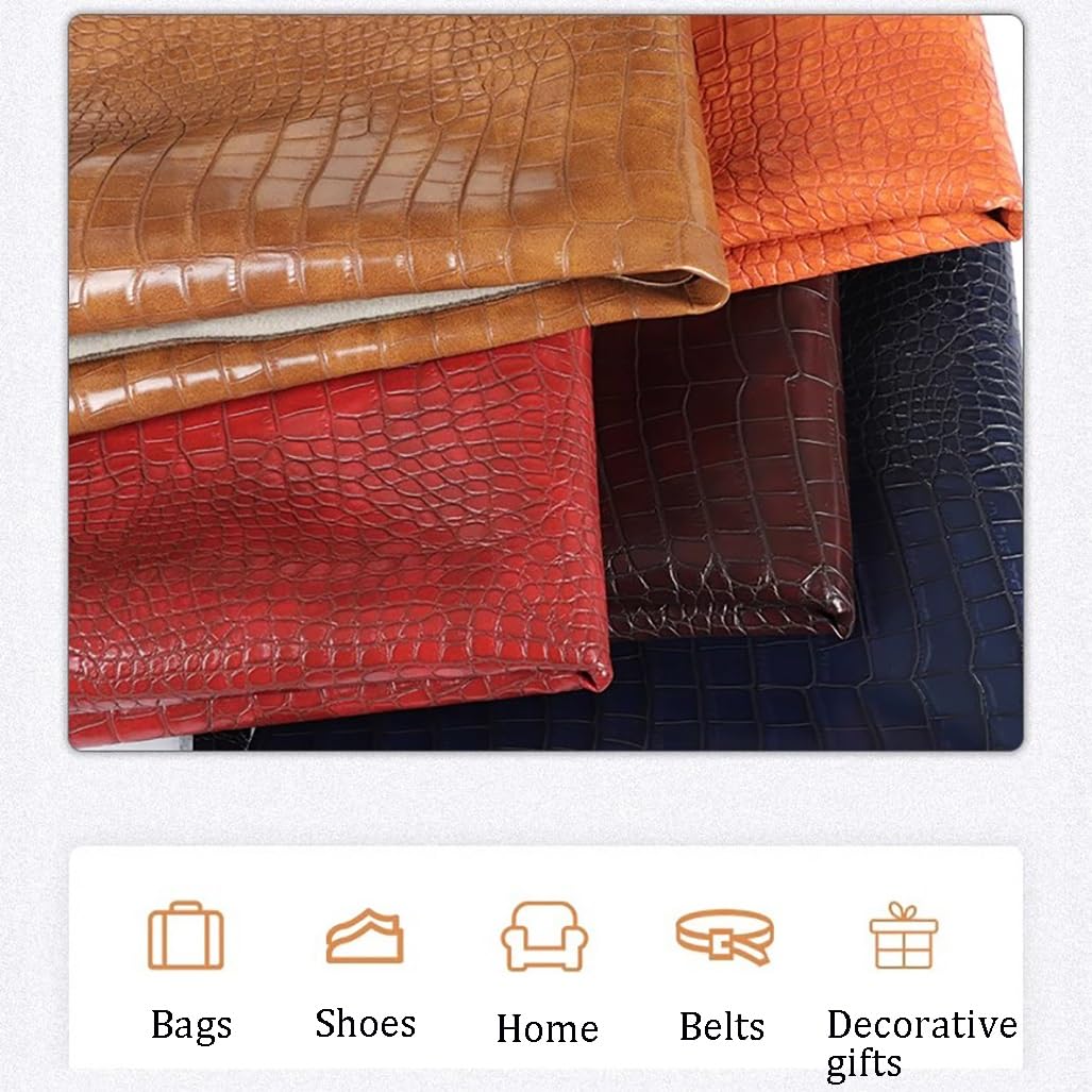 Tessuto in Ecopelle Finta Pelle al Metro Modello Coccodrillo Tessuto da Tappezzeria Largo 138cm per Sedia Divano, Artigianato Fai da Te# Colour: Red，Size:1.38x1m(Blue,1.38X7m)