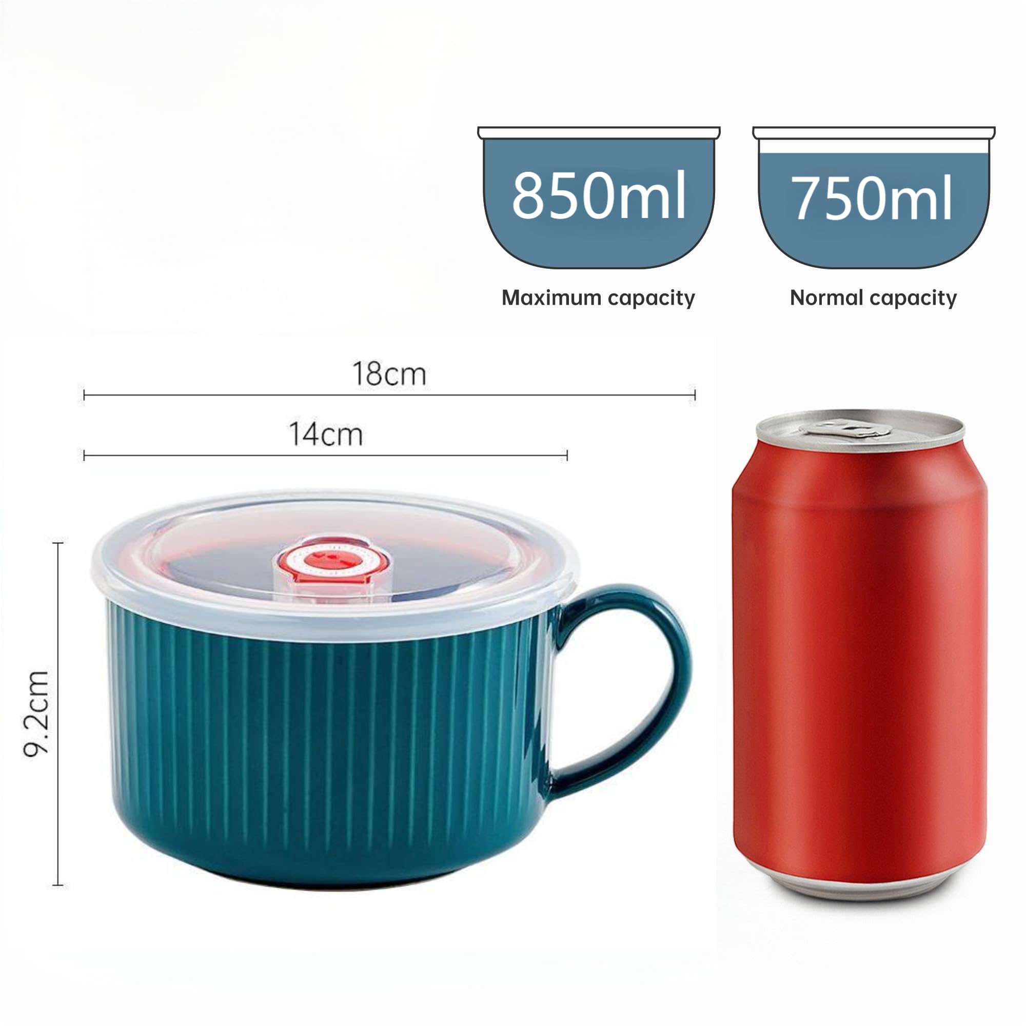 mehrido Ceramic Soup Bowls with Handle and Vented Lid, 850ml Large Soup Mug for Instant Noodle Cereal, Soup Containers, Microwave & Dishwasher Safe - Image 2