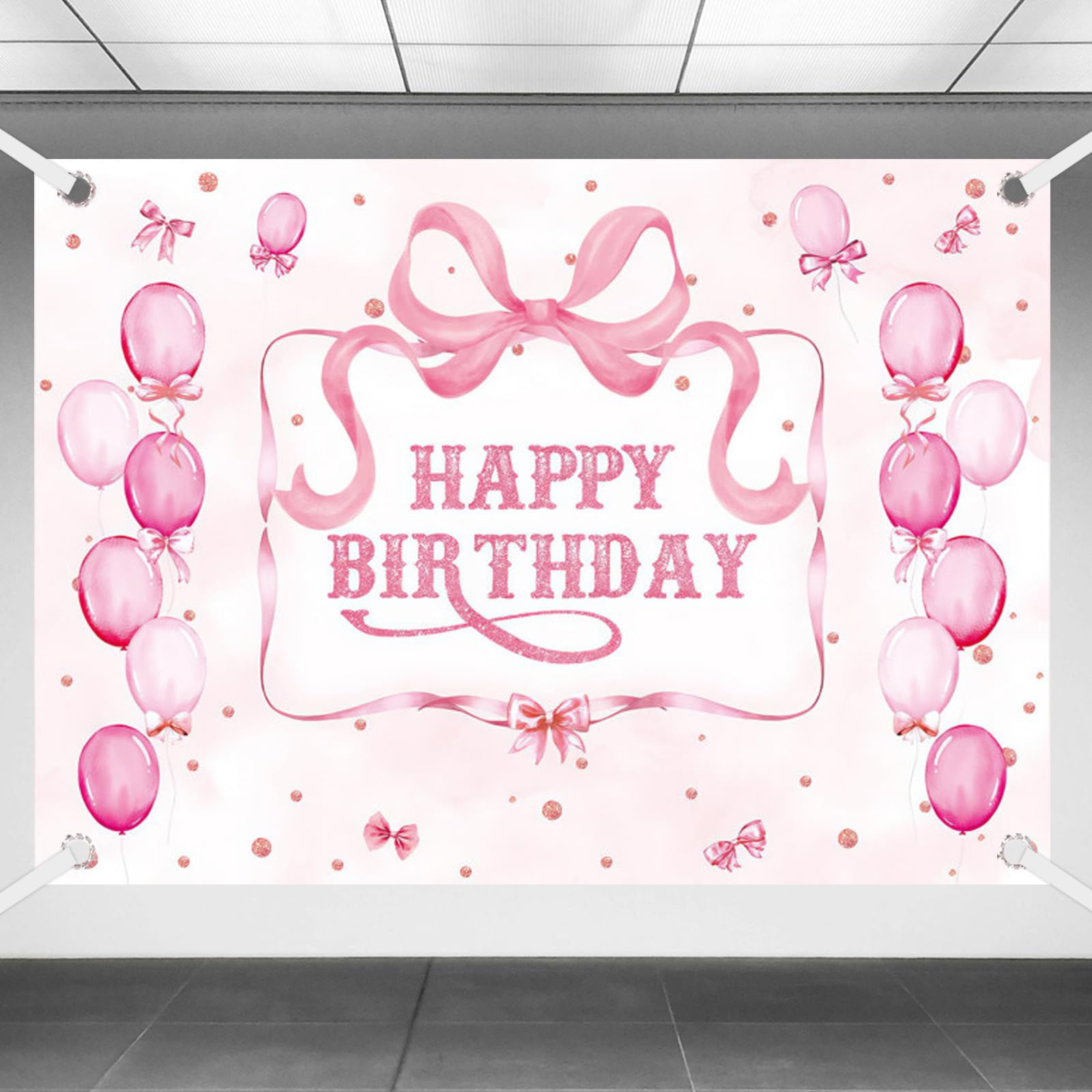 Toile De Fond Anniversaire Tinoaly - Nœud Rose - 1,5x1 M - Bannière Pour Fête Et Photo - Filles Et Femmes