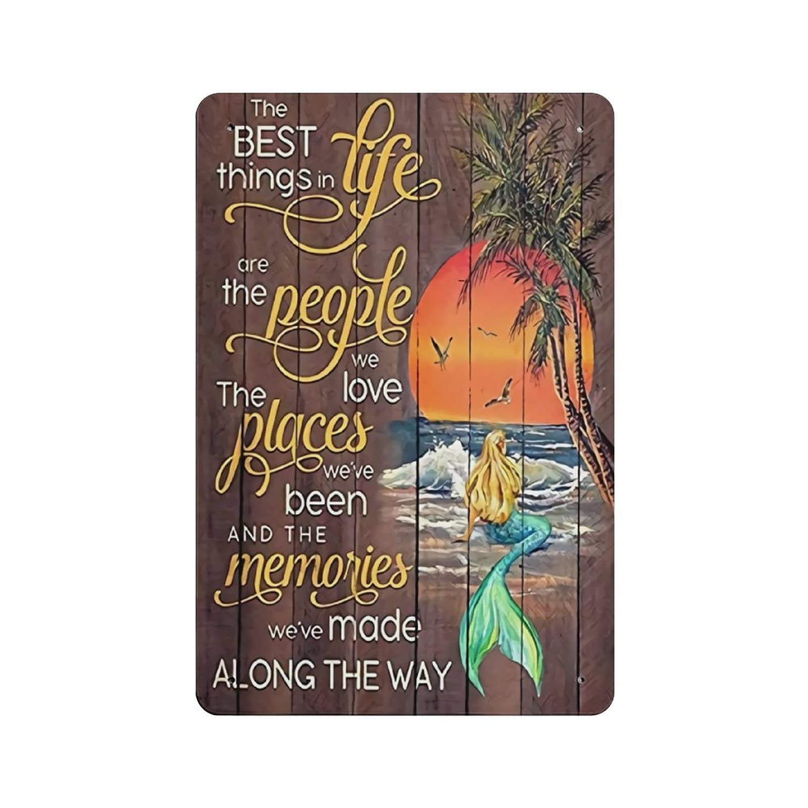 Metal Tin Sign Mermaid Sunset Beach Vintage Tin Poster Metal Sign Wall Decoration Country Kitchen Home Garage Decor 12"x8"