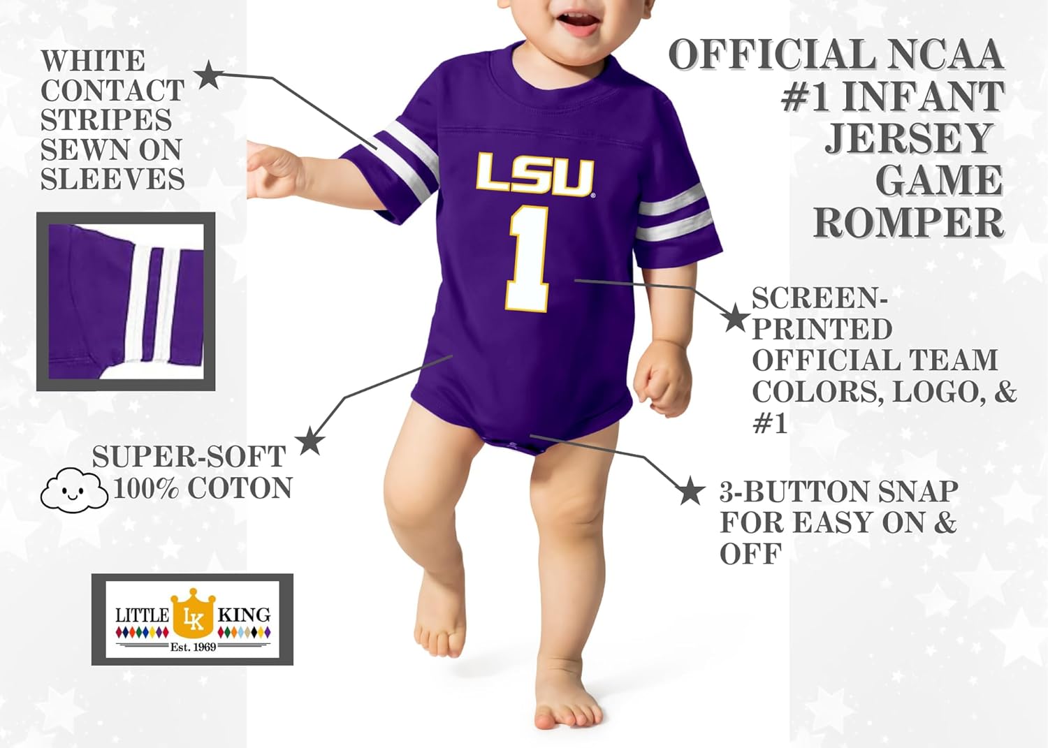 Little King College Football #1 Infant Jersey Game Romper-Sizes 6M 12M 18M