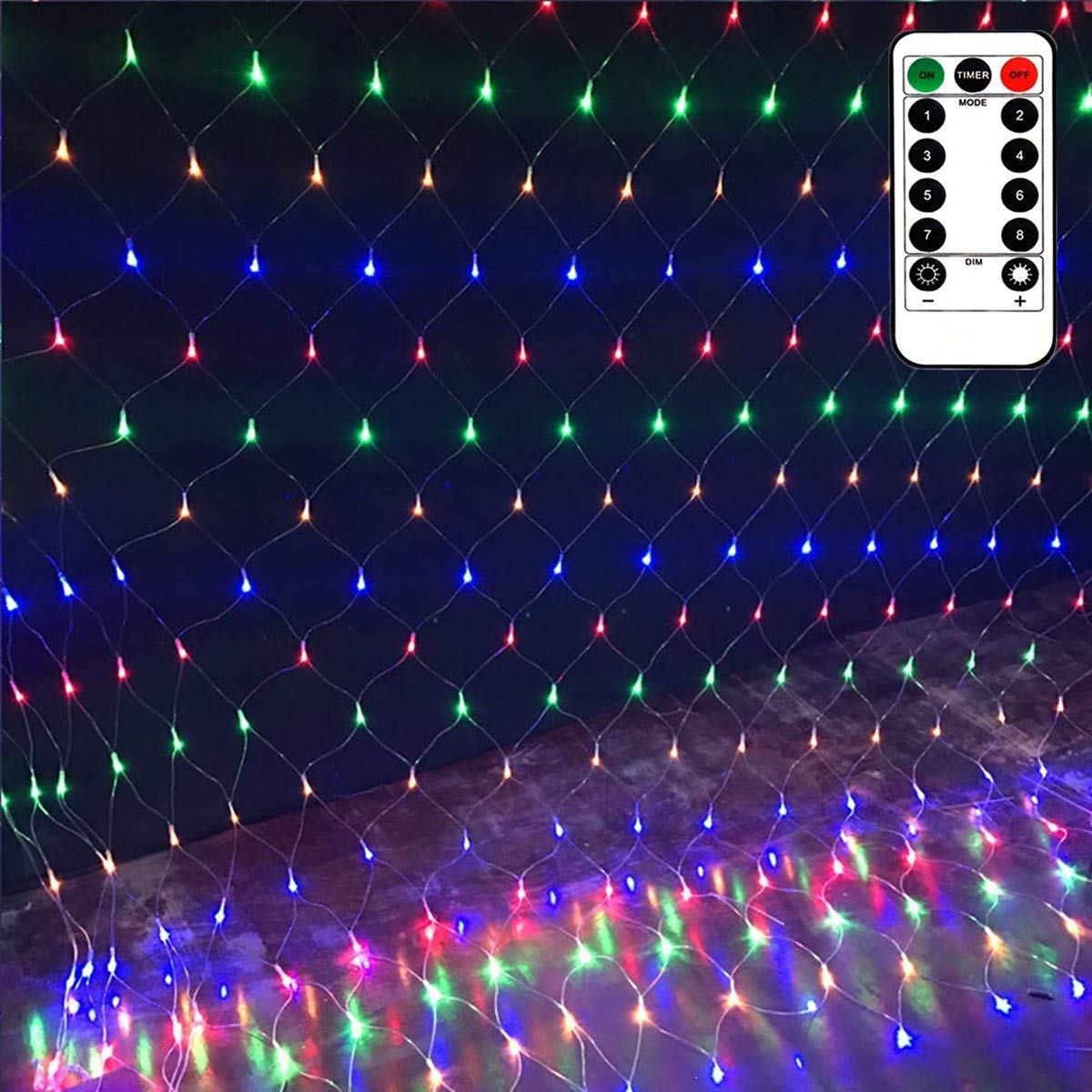 echosari Patio Garden Net Light String Led Outdoor Waterproof Battery Operated,8 Modes Remote Timer Dimmable,Multi-Colored Mesh Light for Bush Deck Fence Wall Holiday Seasons (100 Led,4.9ft x 4.9ft)