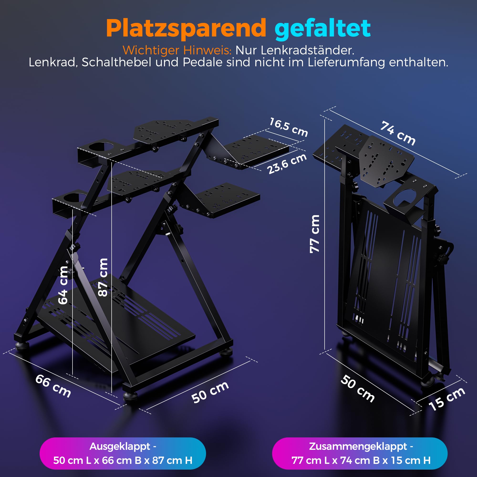 Hochkompatible Lenkradständer für Lenkrad, Faltbarer Gaming Wheel Stand Racing Lenkrad Halterung 31 Loch Lenkradplatte & 26 Loch Schalthebelplatte, Breit Höhenverstellbar Und Mit Trinkhalterung