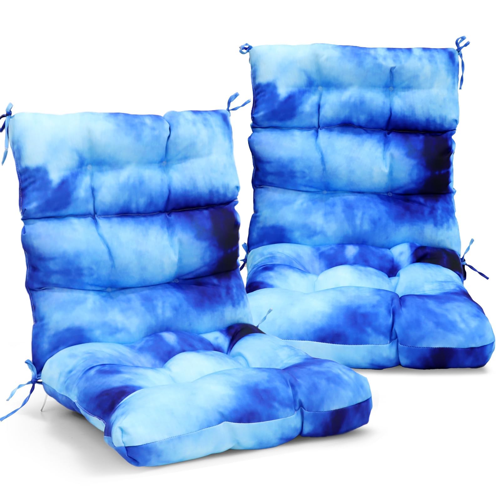 eagle peak tufted outdoor/indoor high back patio chair cushions, set of 2, 46'' x 22'', tie dye blue