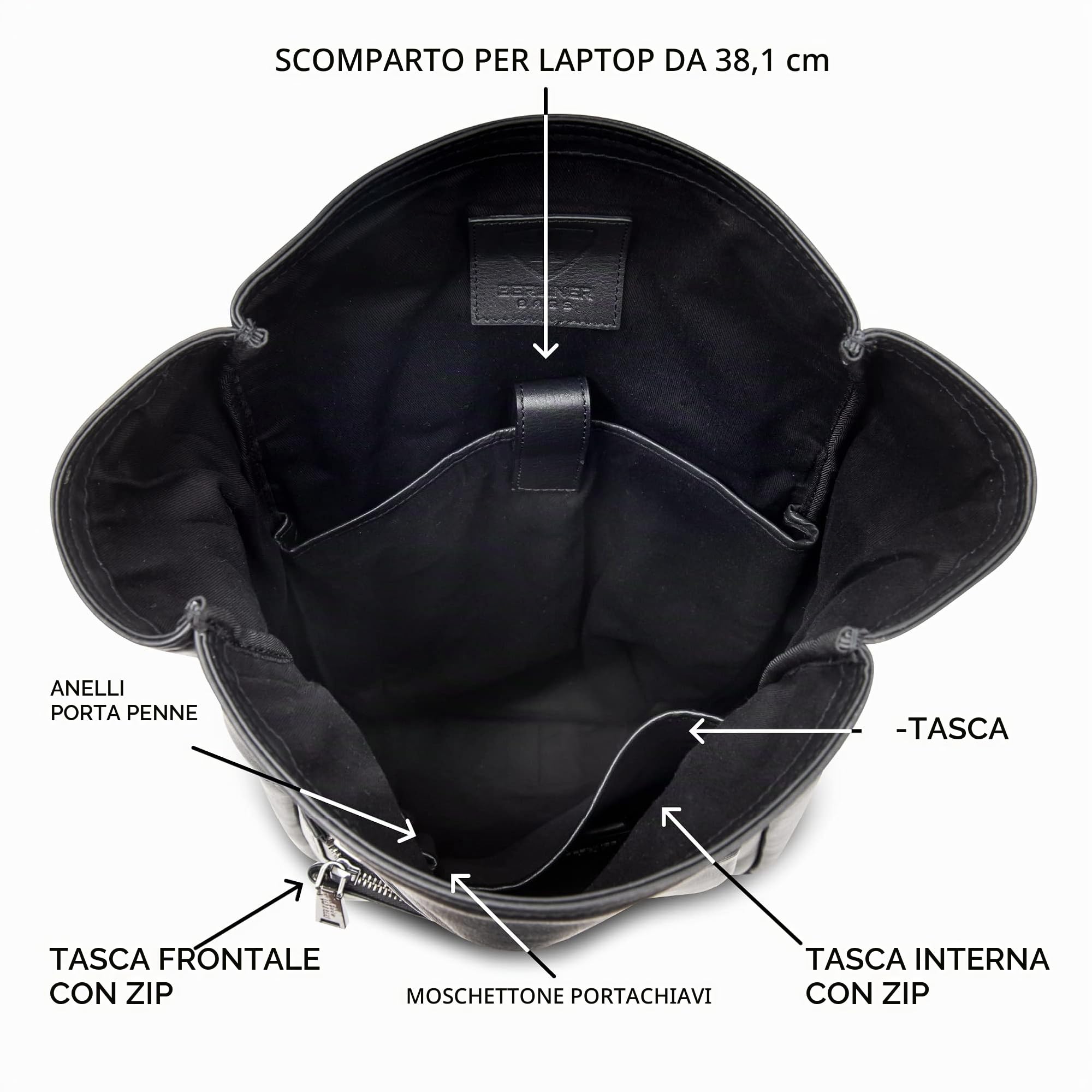 Berliner Bags Zaino Rolltop Lille, Zaino Urbano Impermeabile con Chiusura Arrotolabile, Scomparto Laptop 15”, Unisex – Nero