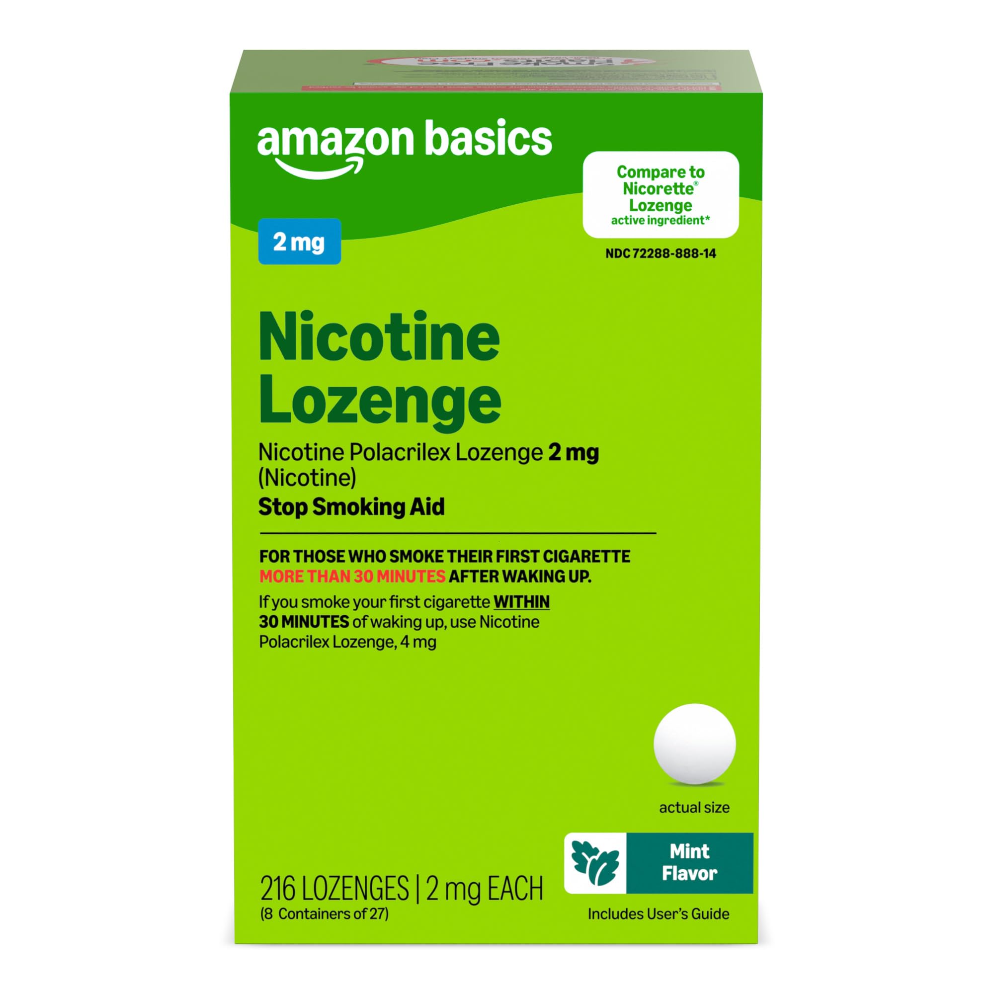 Amazon Basics Nicotine Polacrilex Lozenge, 2 mg (Nicotine), Mint Flavor, Stop Smoking Aid, 216 Count, (Previously Amazon Basic Care)