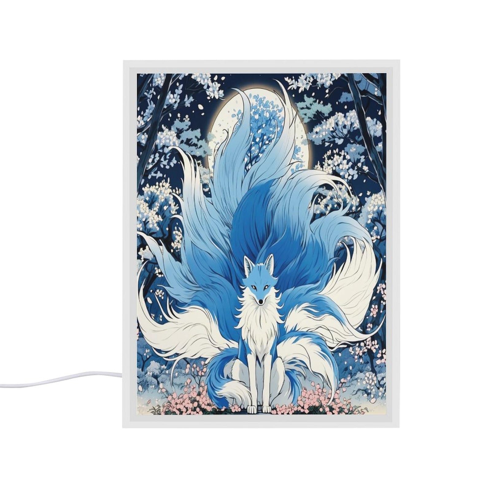 LED Mirror Nightlight Birthday Nine-Tailed Fox Acrylic Night Light USB Tricolor Dimming Table Lamp Children Gift Mood Light Room Decor Button Switch